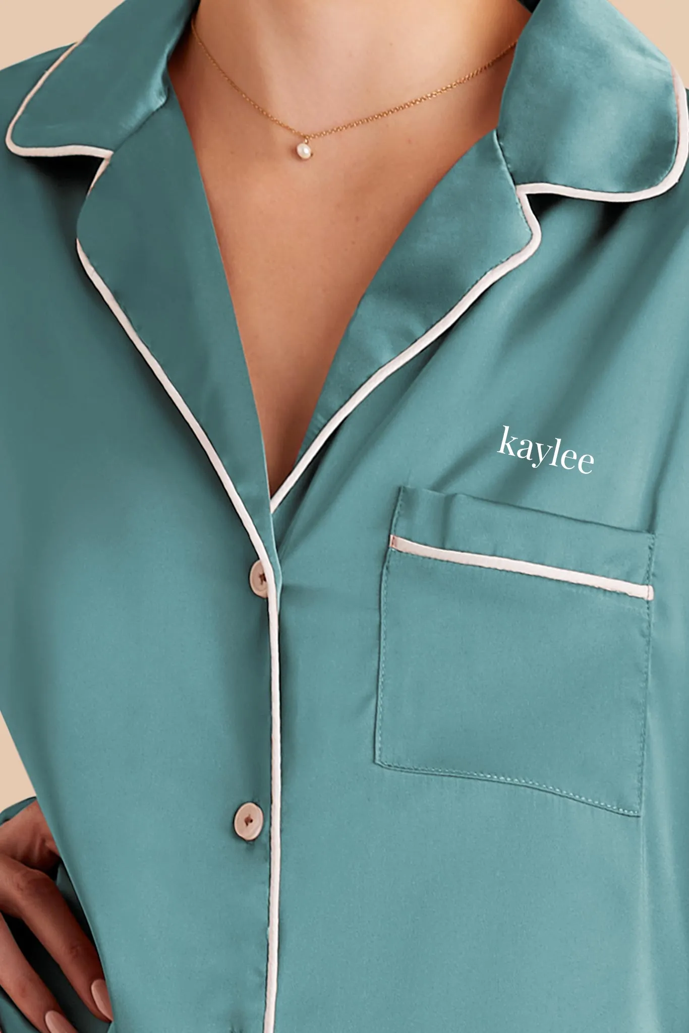 Jonny Long Sleeves and Pants Satin PJ Set - Sea Glass sold by Birdy Grey product image thumbnail 2