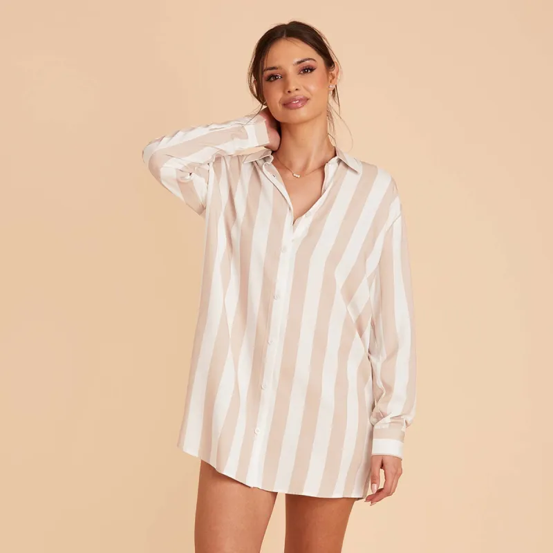 Eddie Sleepshirt - Taupe Stripe sold by Birdy Grey