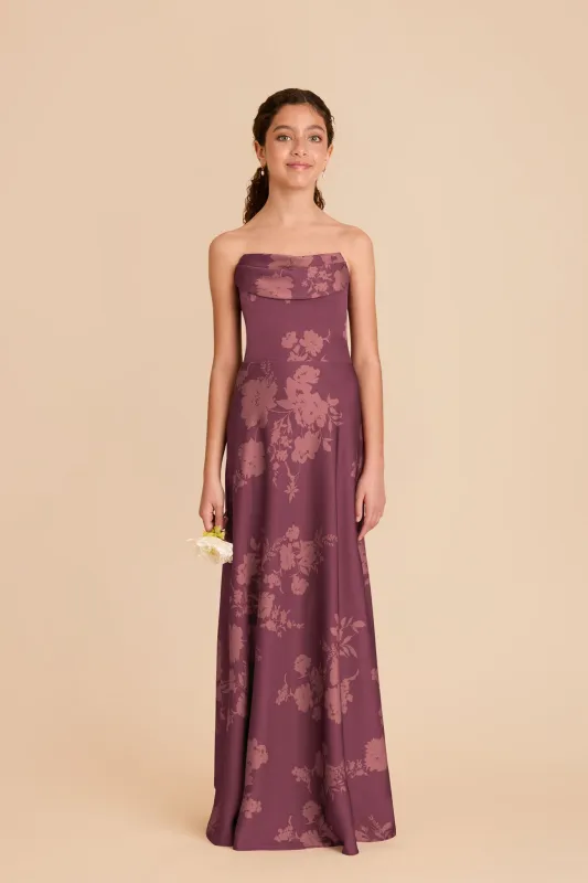 Mimi Junior Matte Satin Dress - Sangria Whimsical Blooms sold by Birdy Grey