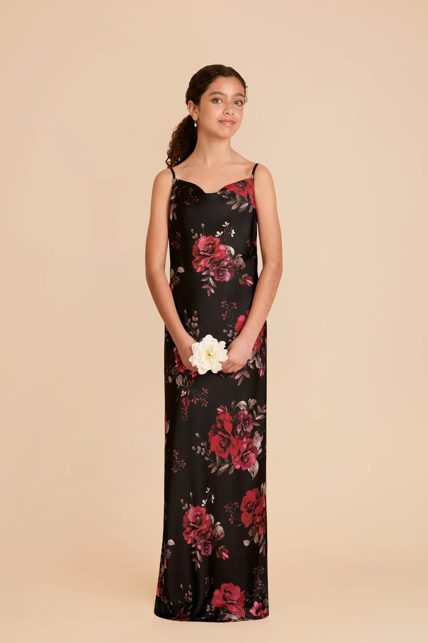 Elisa Junior Matte Satin Dress - Black Fleurs D'Amour sold by Birdy Grey product image thumbnail 2
