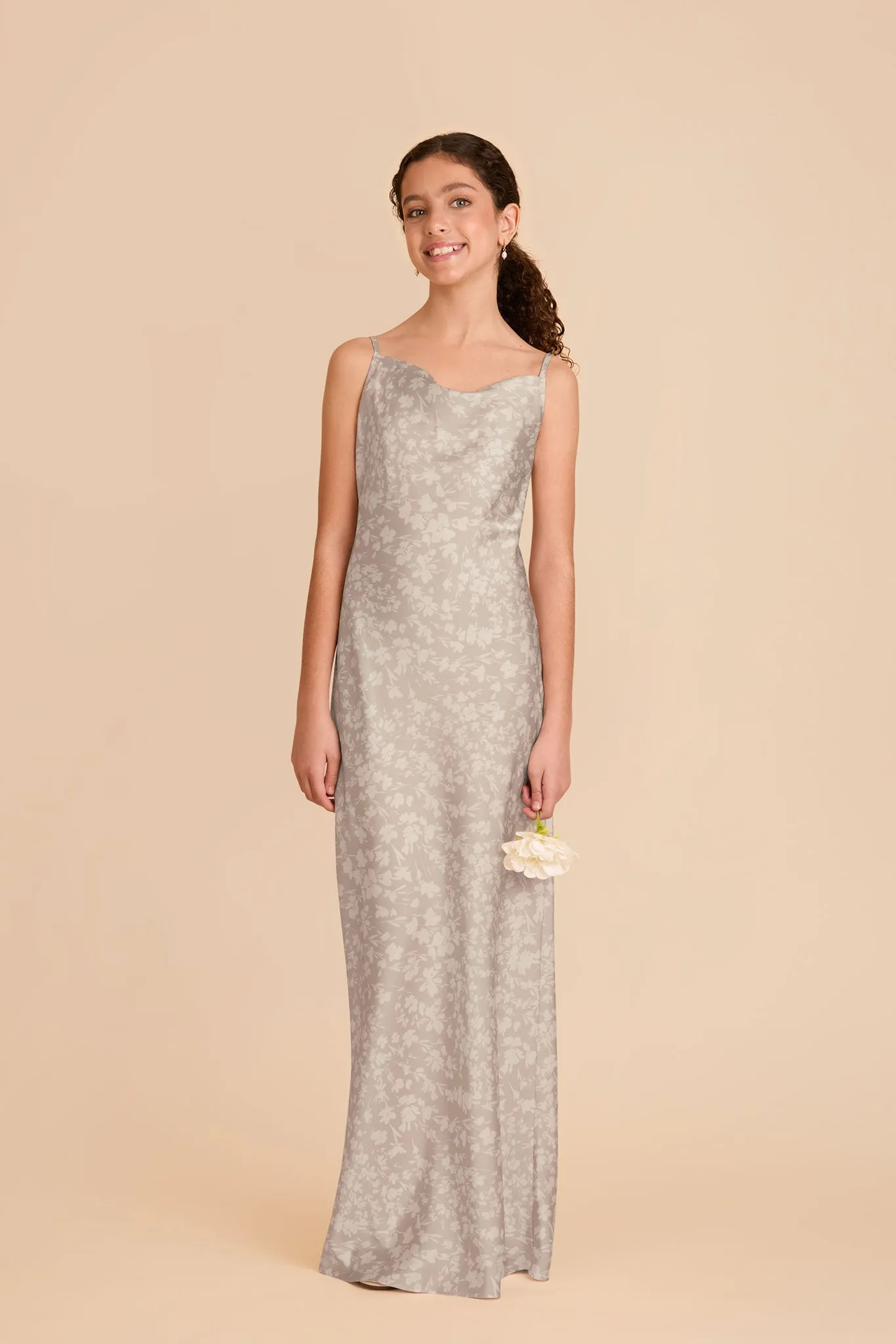 Elisa Junior Matte Satin Dress - Almond Dreamy Floral sold by Birdy Grey