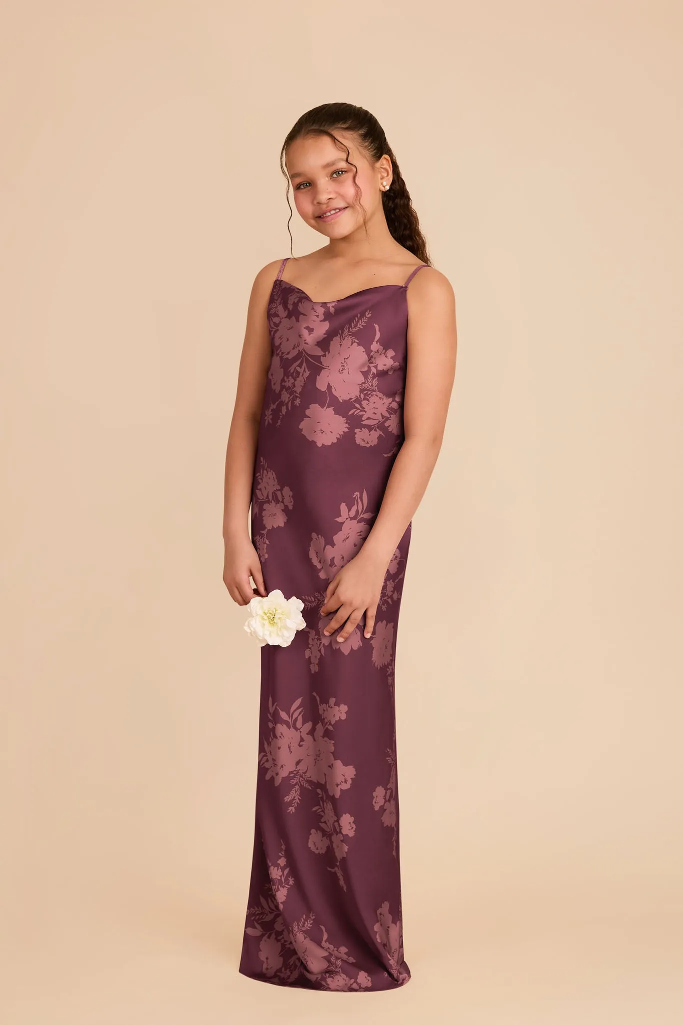 Elisa Junior Matte Satin Dress - Sangria Whimsical Blooms sold by Birdy Grey product image thumbnail 2