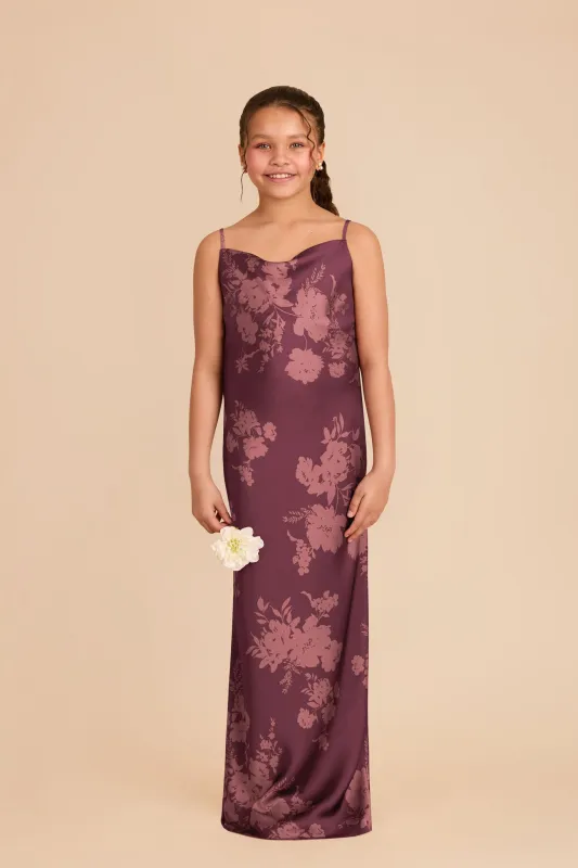 Elisa Junior Matte Satin Dress - Sangria Whimsical Blooms sold by Birdy Grey