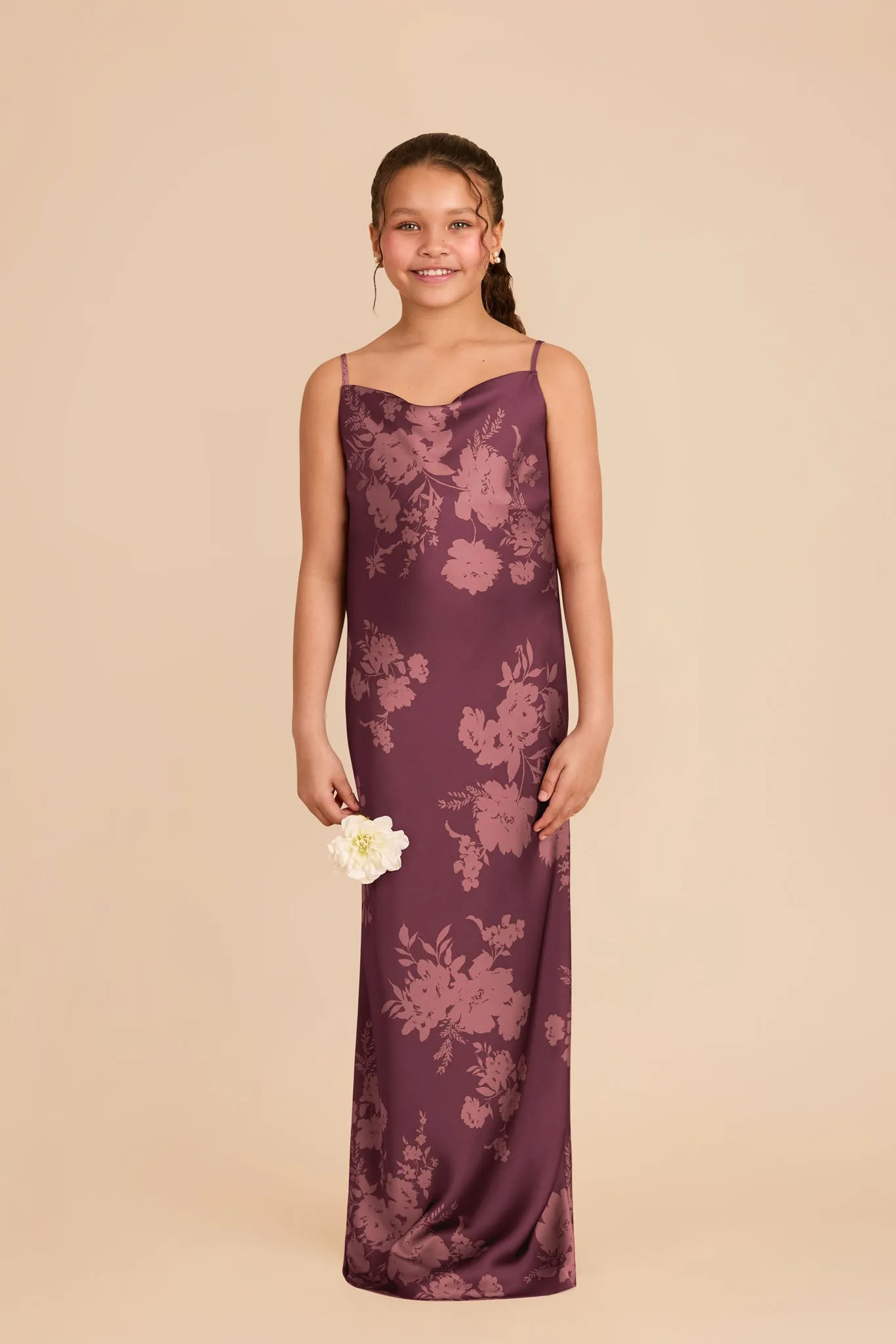 Elisa Junior Matte Satin Dress - Sangria Whimsical Blooms sold by Birdy Grey