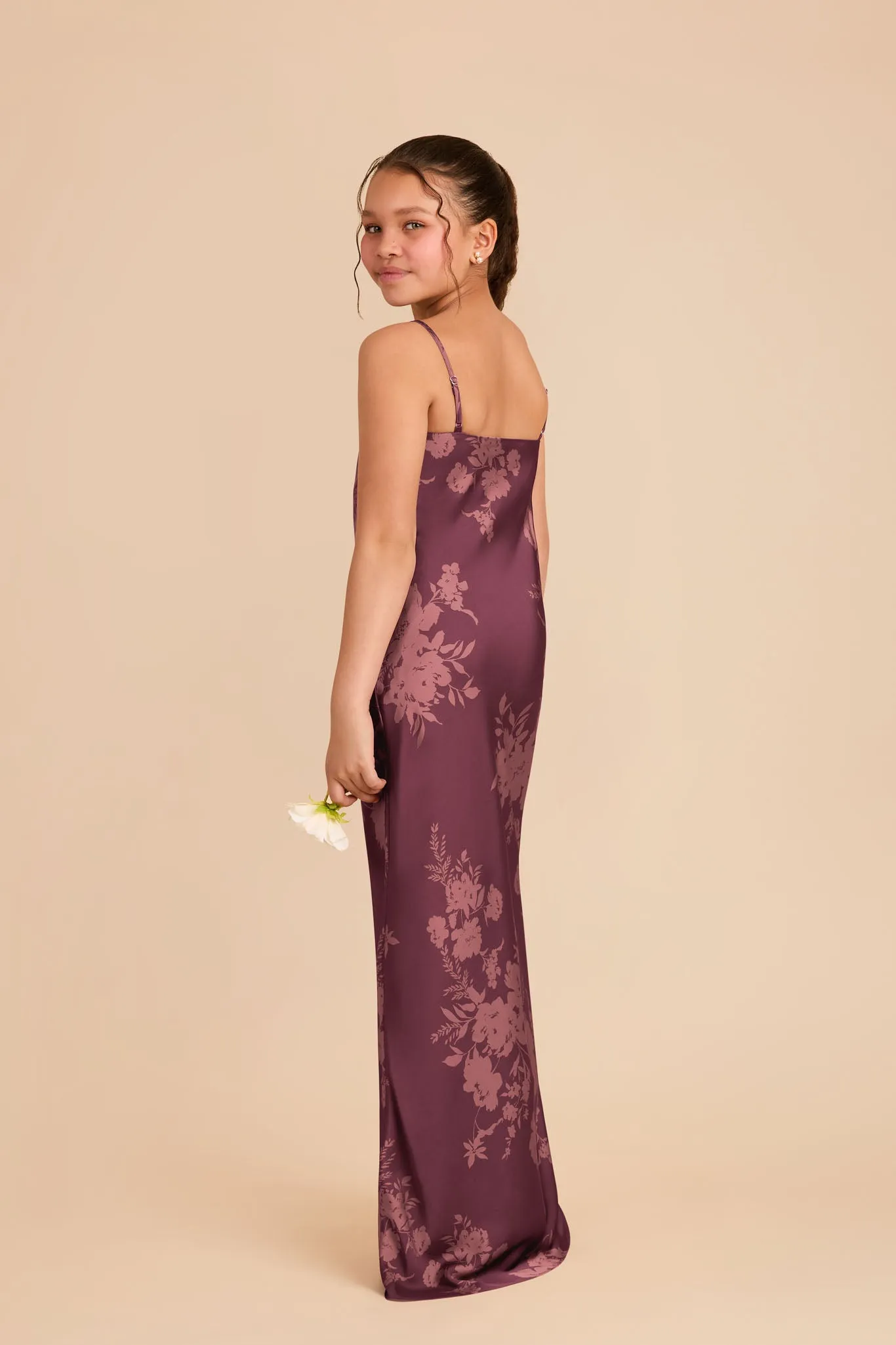 Elisa Junior Matte Satin Dress - Sangria Whimsical Blooms sold by Birdy Grey product image thumbnail 3