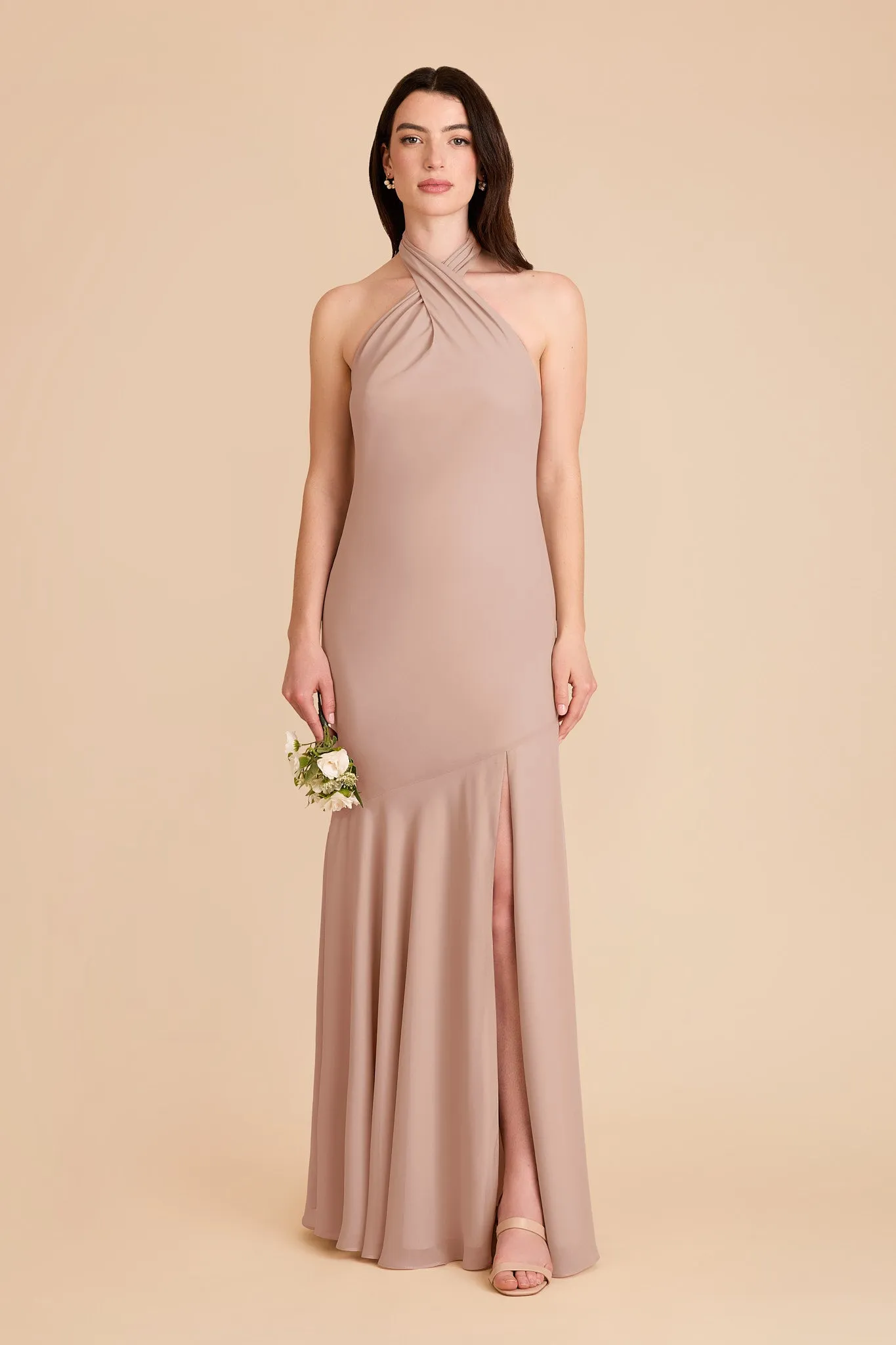 Stephanie Chiffon Dress - Taupe sold by Birdy Grey