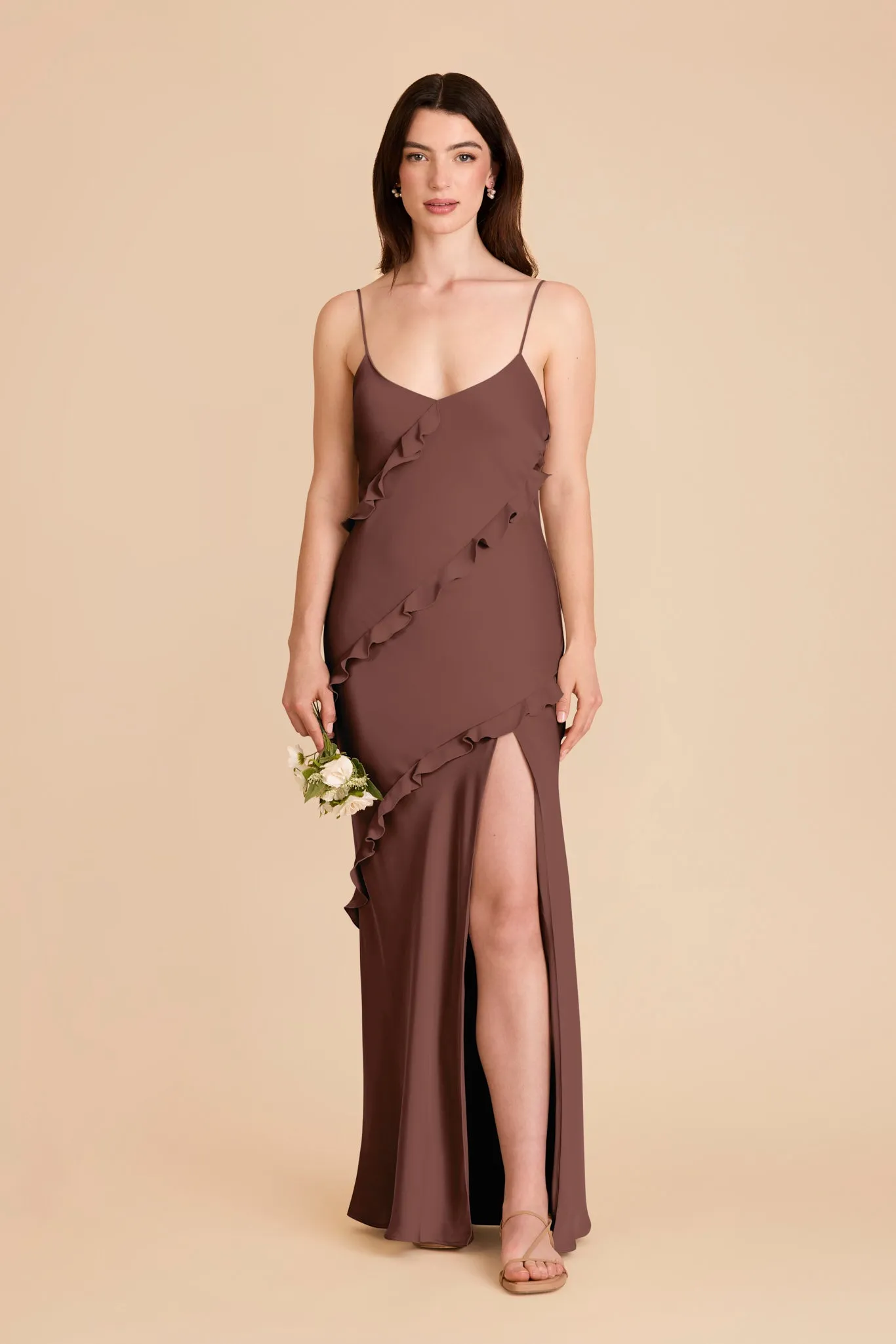 Valentina Matte Satin Dress - Chocolate Brown sold by Birdy Grey