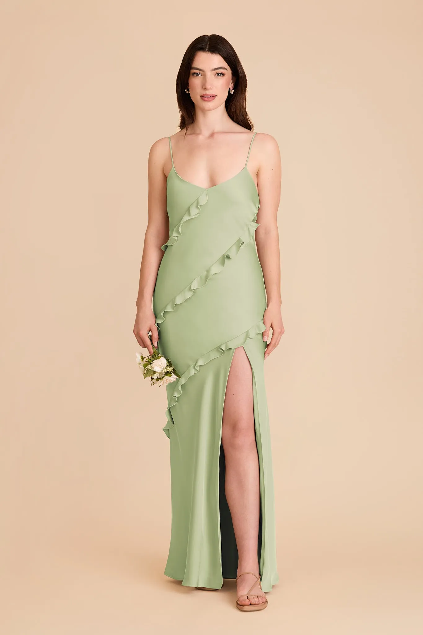 Valentina Matte Satin Dress - Pale Pistachio sold by Birdy Grey