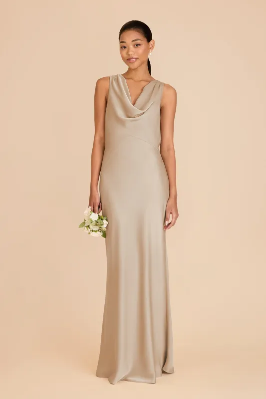Bonnie Matte Satin Dress - Neutral Champagne sold by Birdy Grey
