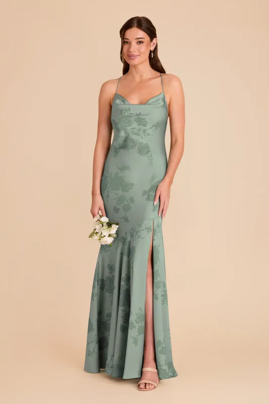 Olivia Matte Satin Dress - Sage Whimsical Blooms sold by Birdy Grey