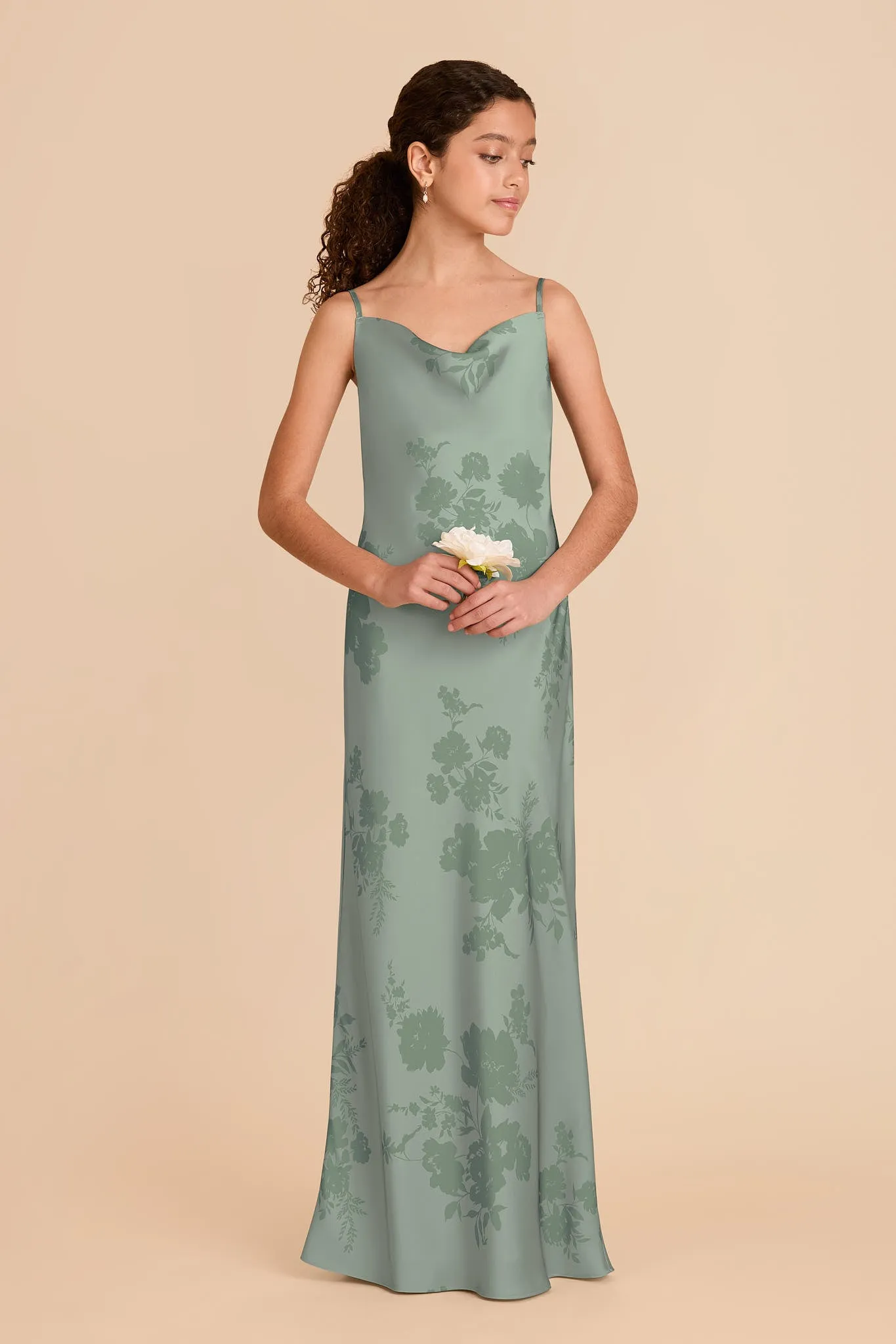 Elisa Junior Matte Satin Dress - Sage Whimsical Blooms sold by Birdy Grey product image thumbnail 2