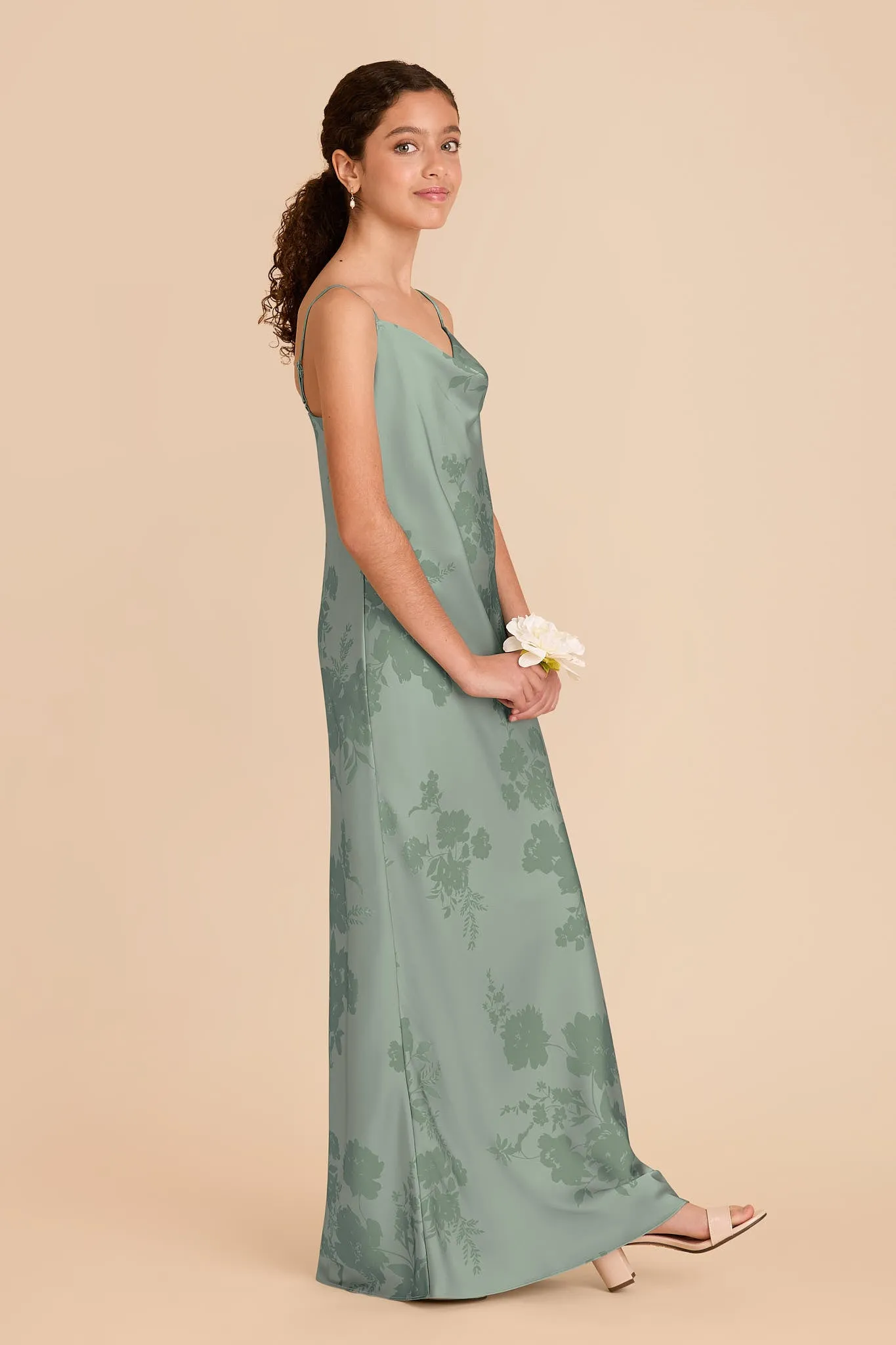 Elisa Junior Matte Satin Dress - Sage Whimsical Blooms sold by Birdy Grey product image thumbnail 3
