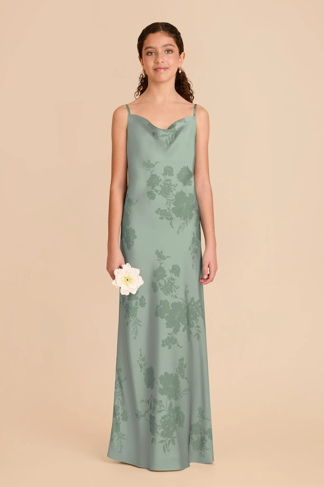 Elisa Junior Matte Satin Dress - Sage Whimsical Blooms sold by Birdy Grey