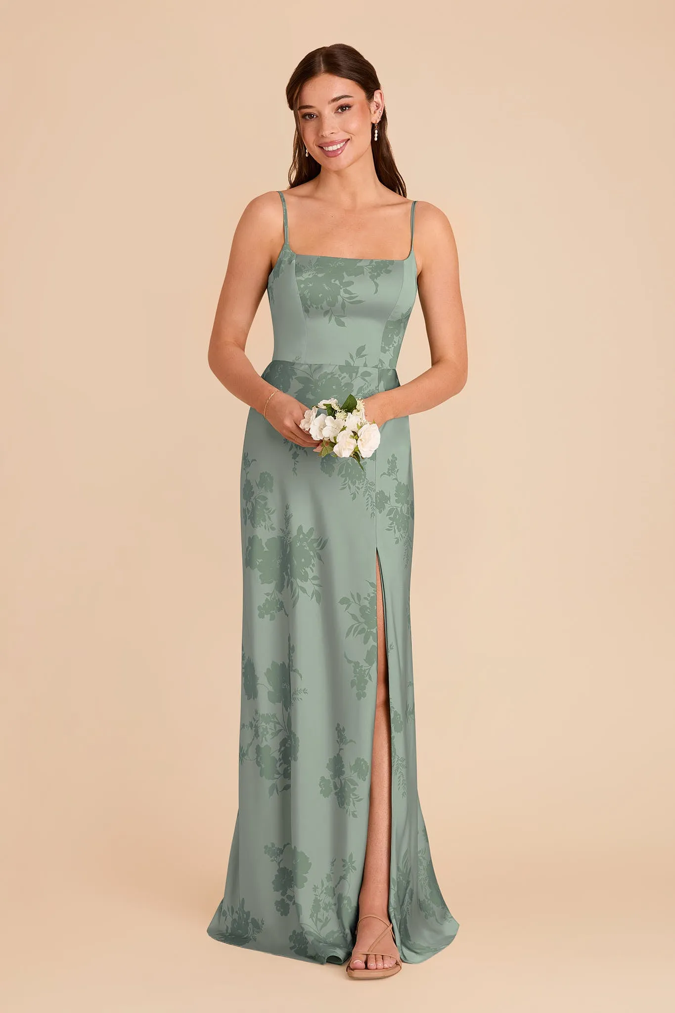 Mai Matte Satin Dress - Sage Whimsical Blooms sold by Birdy Grey