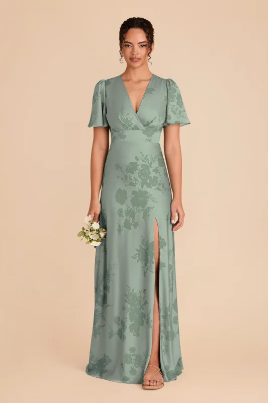 Marni Matte Satin Dress - Sage Whimsical Blooms sold by Birdy Grey
