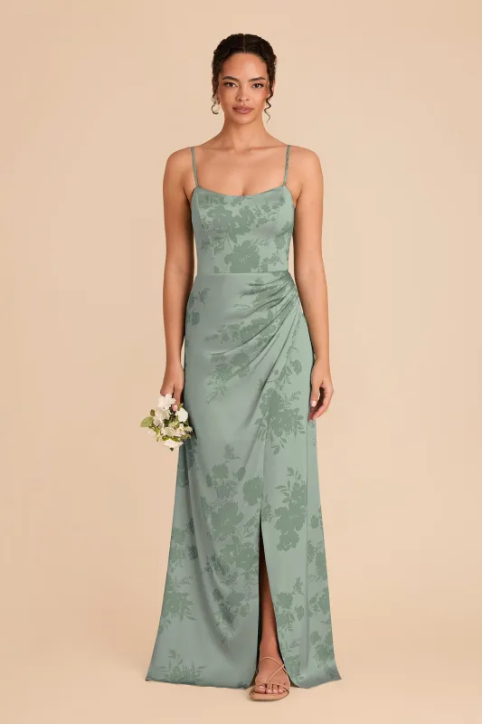 Anne Matte Satin Dress - Sage Whimsical Blooms sold by Birdy Grey
