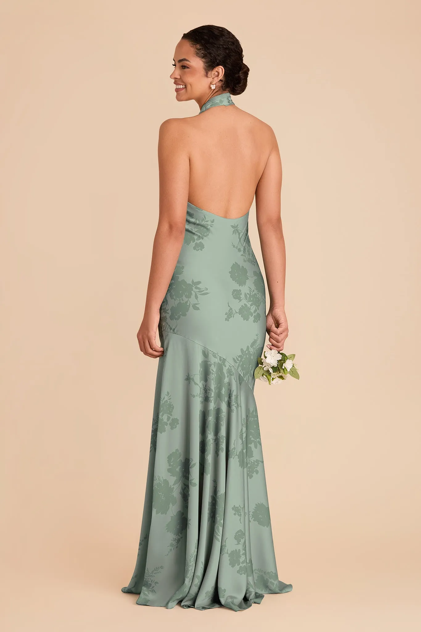 Stephanie Matte Satin Dress - Sage Whimsical Blooms sold by Birdy Grey product image thumbnail 3