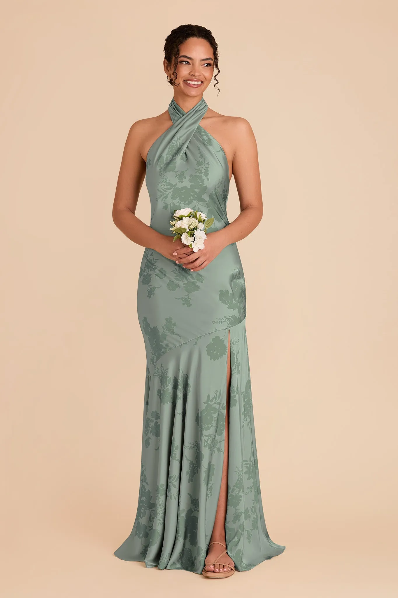 Stephanie Matte Satin Dress - Sage Whimsical Blooms sold by Birdy Grey product image thumbnail 2
