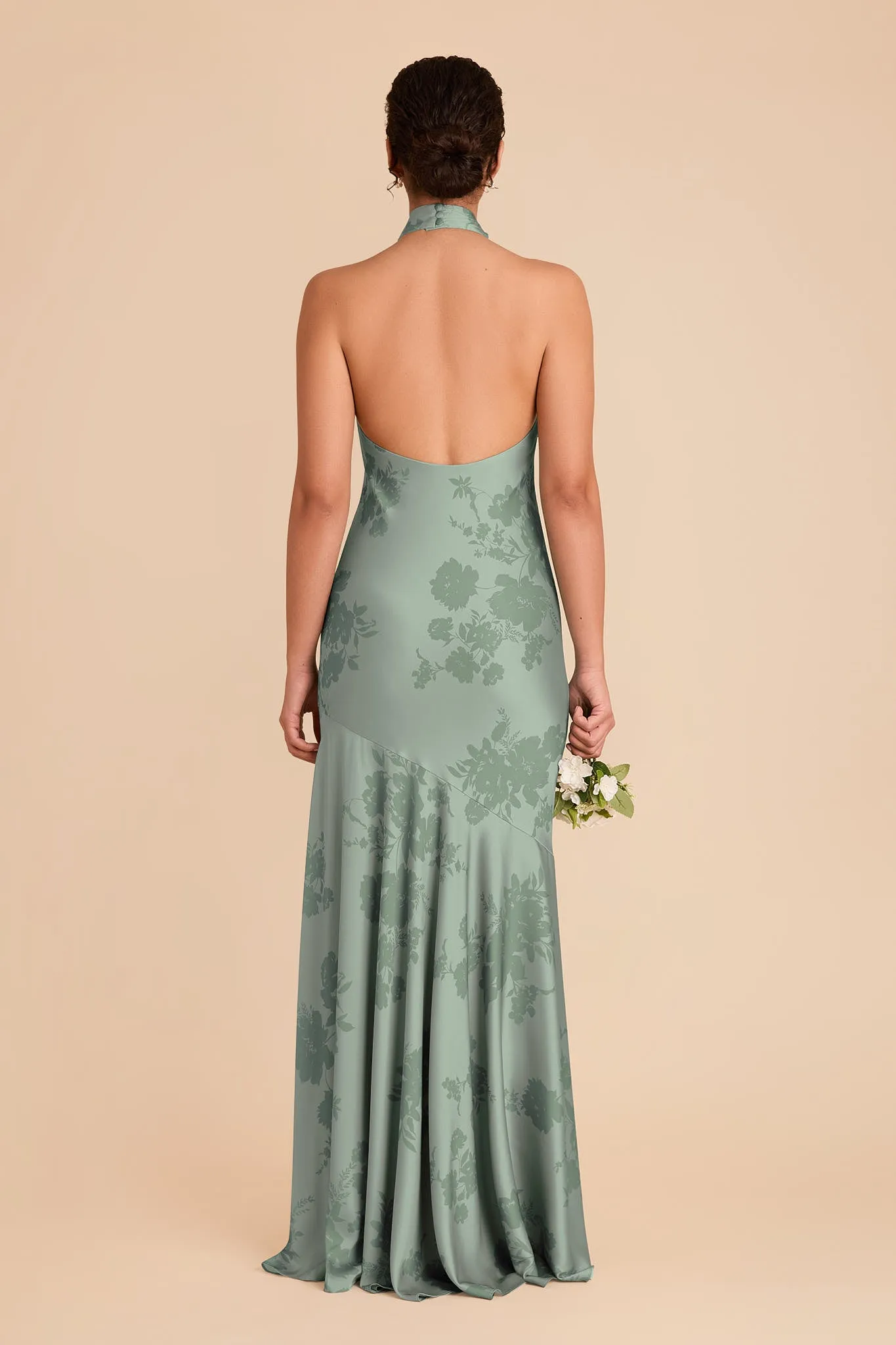 Stephanie Matte Satin Dress - Sage Whimsical Blooms sold by Birdy Grey product image thumbnail 4