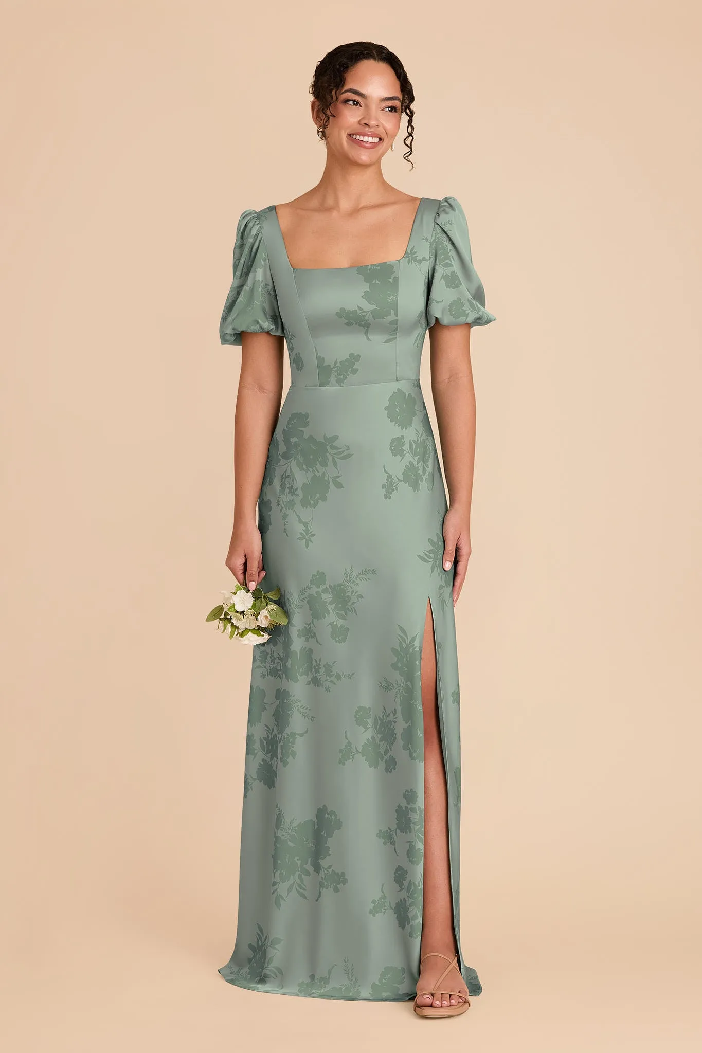 Judy Matte Satin Dress - Sage Whimsical Blooms sold by Birdy Grey product image thumbnail 2