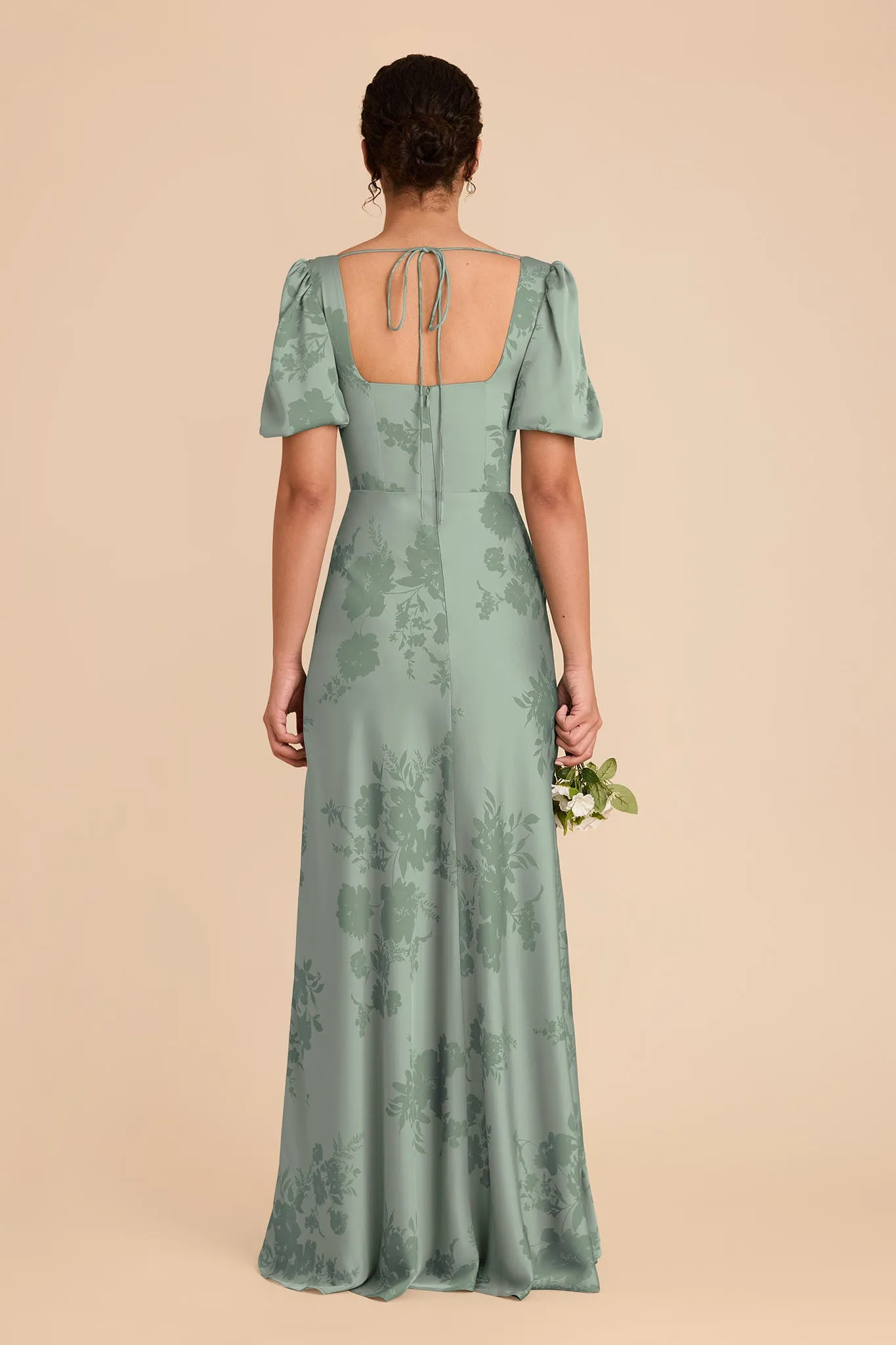 Judy Matte Satin Dress - Sage Whimsical Blooms sold by Birdy Grey product image thumbnail 3