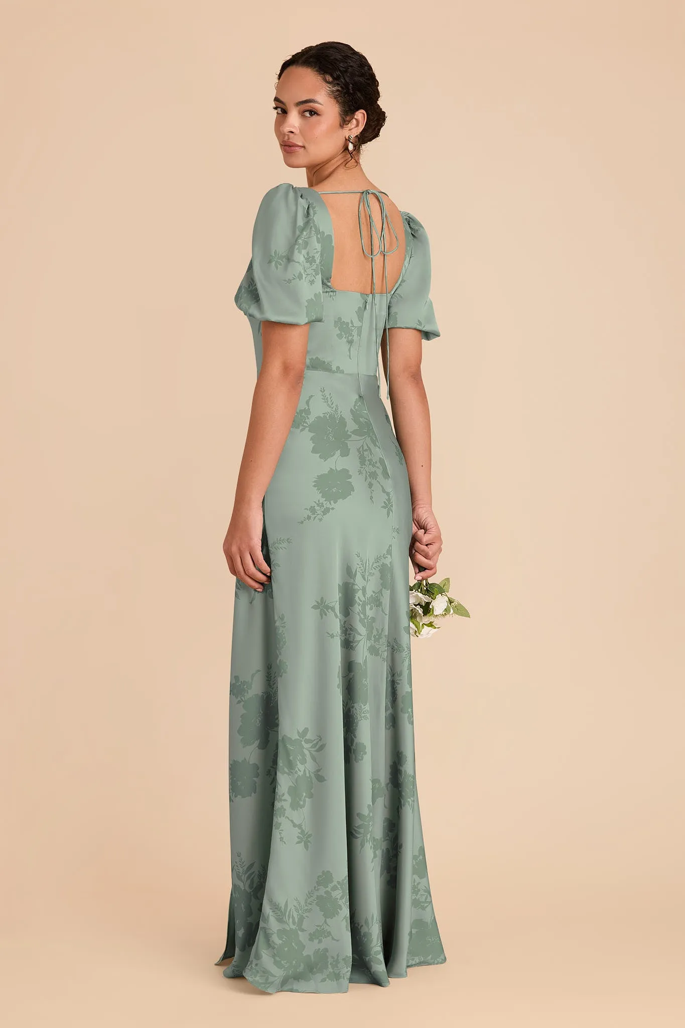 Judy Matte Satin Dress - Sage Whimsical Blooms sold by Birdy Grey product image thumbnail 4
