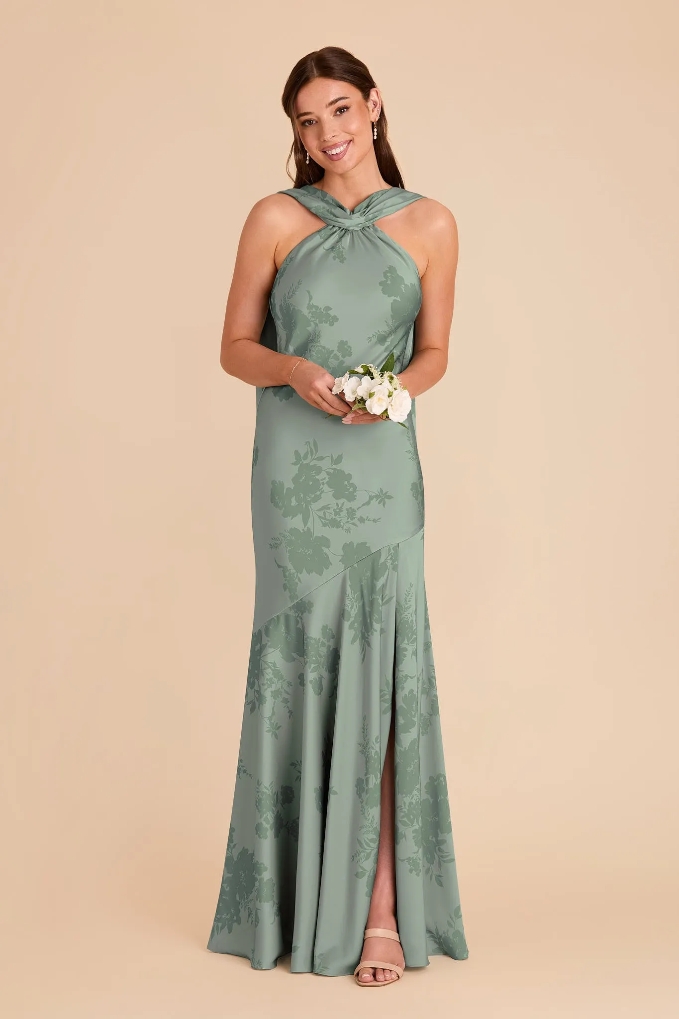 Eileen Matte Satin Dress - Sage Whimsical Blooms sold by Birdy Grey product image thumbnail 2