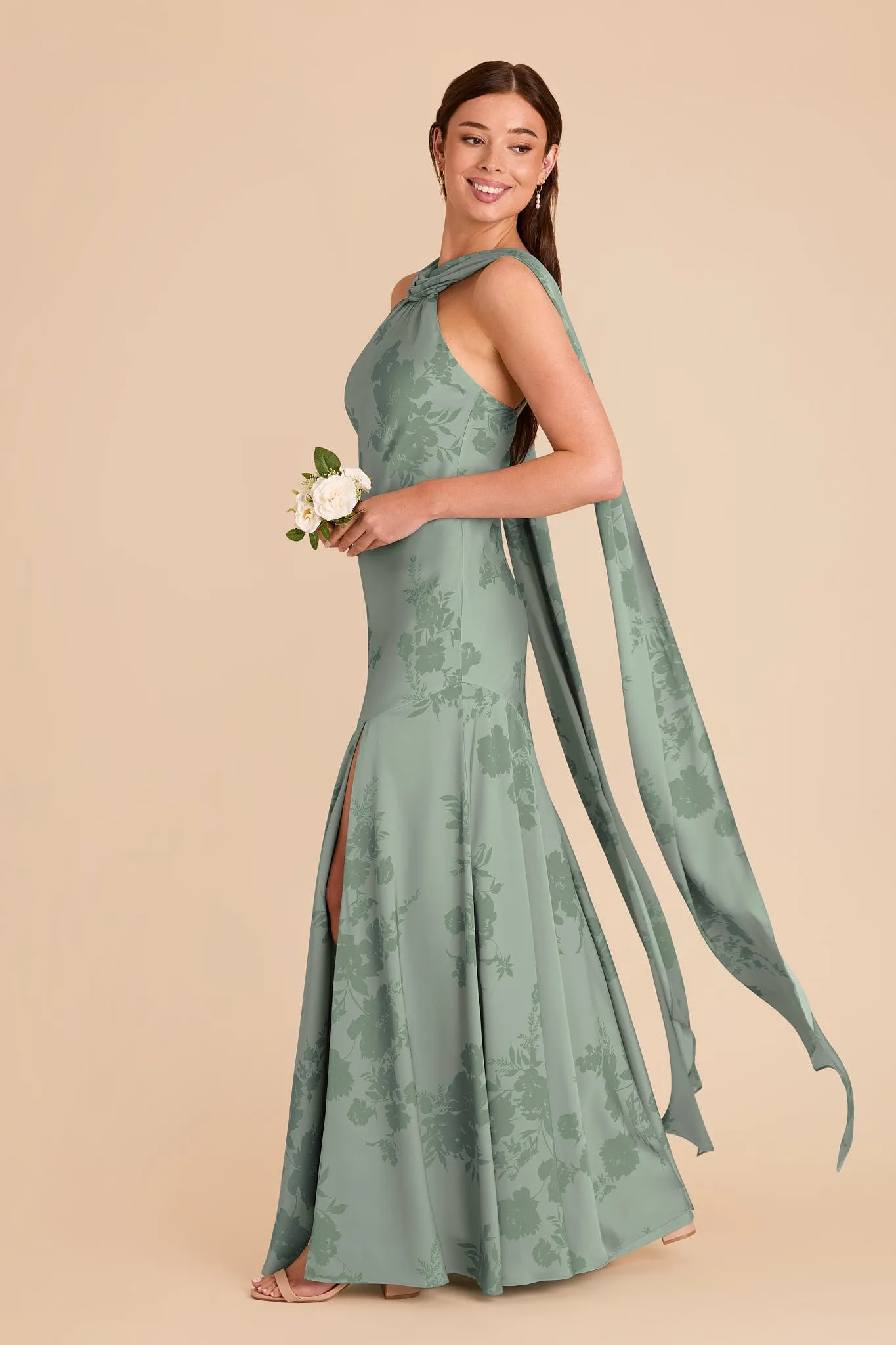 Eileen Matte Satin Dress - Sage Whimsical Blooms sold by Birdy Grey product image thumbnail 3