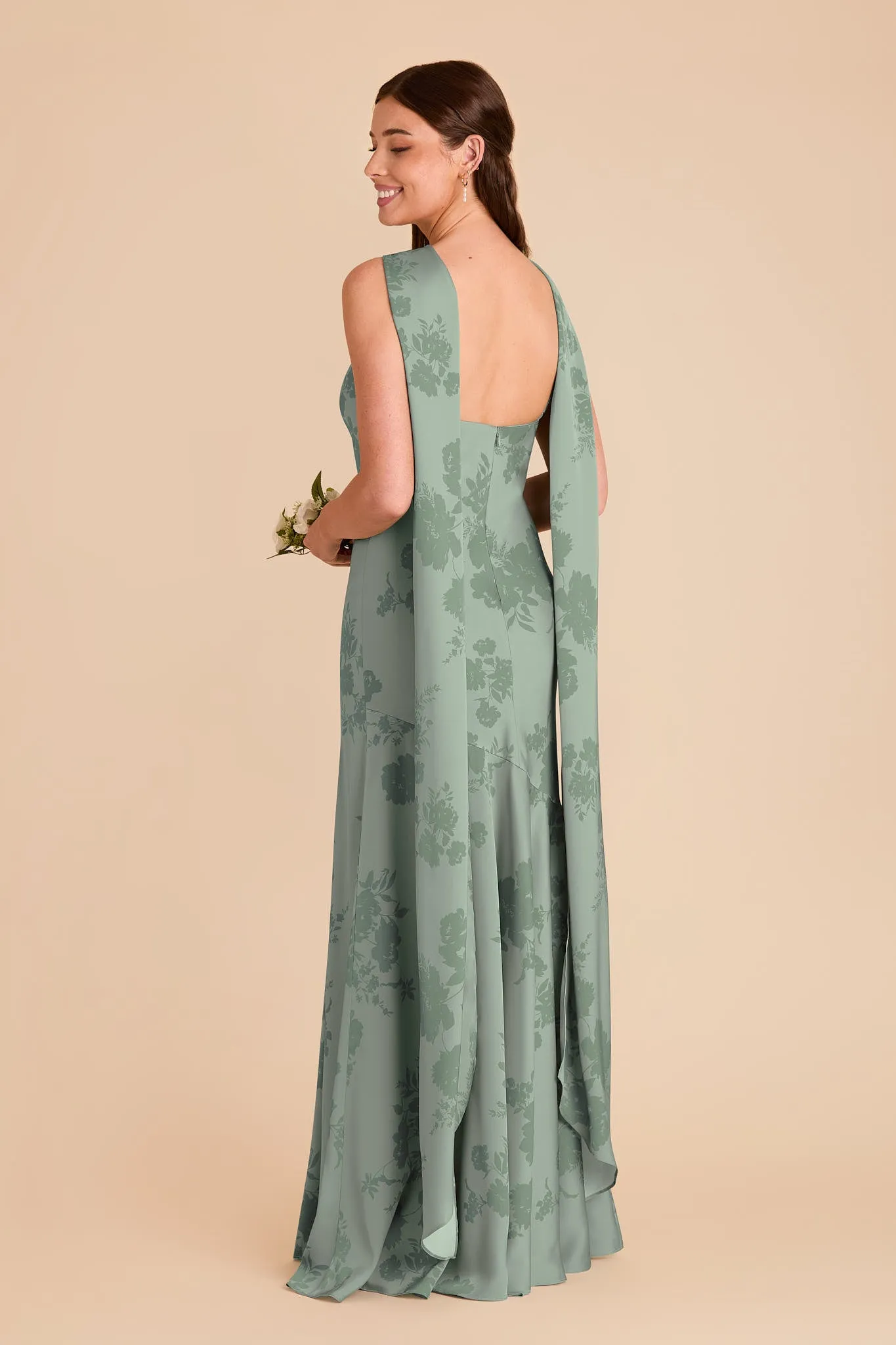 Eileen Matte Satin Dress - Sage Whimsical Blooms sold by Birdy Grey product image thumbnail 4