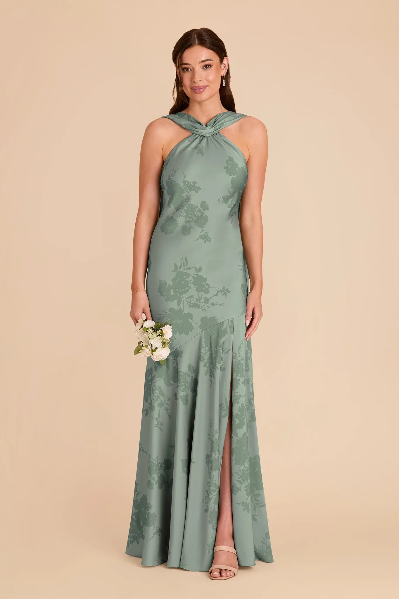Eileen Matte Satin Dress - Sage Whimsical Blooms sold by Birdy Grey