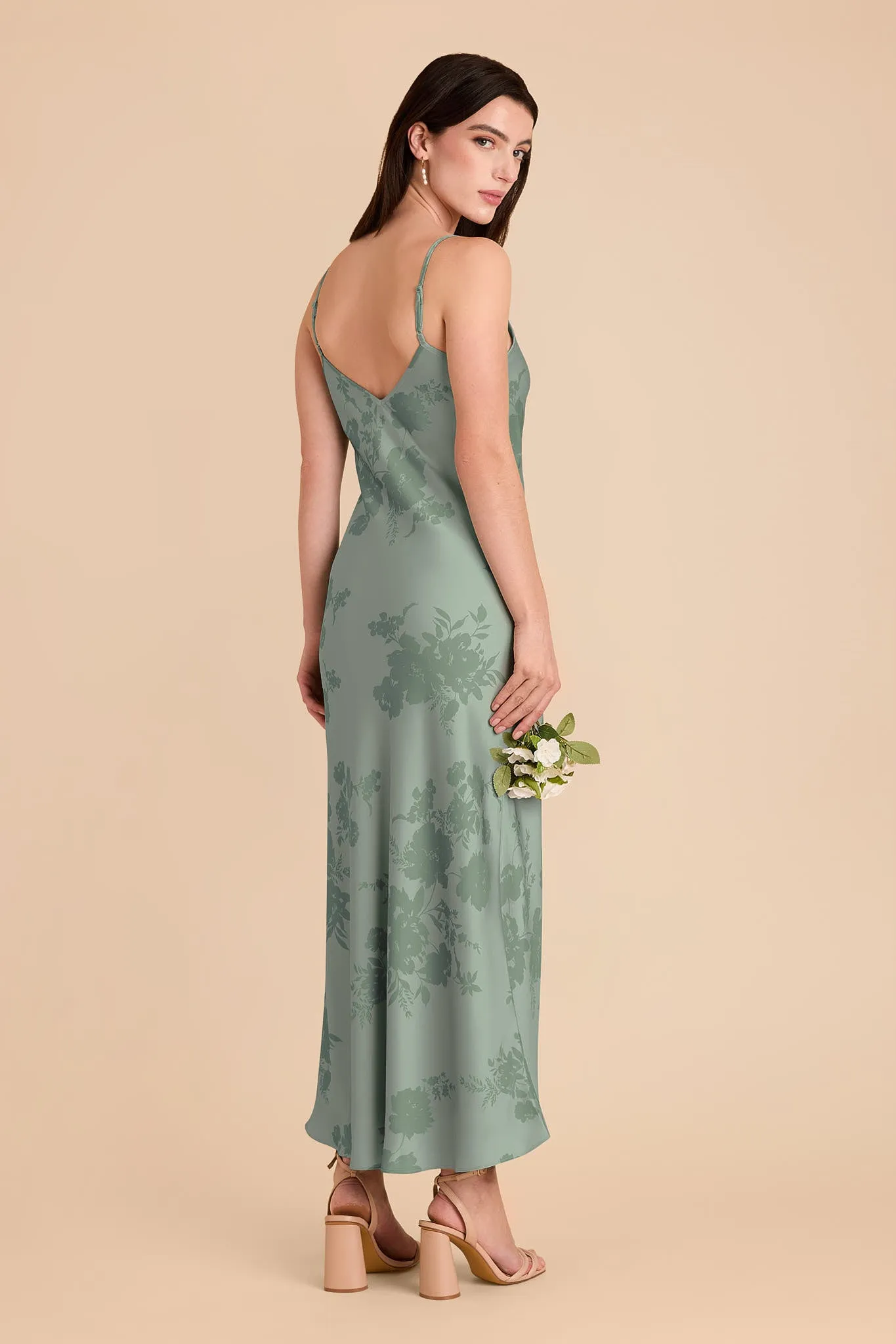 Alice Matte Satin Dress - Sage Whimsical Blooms sold by Birdy Grey product image thumbnail 3