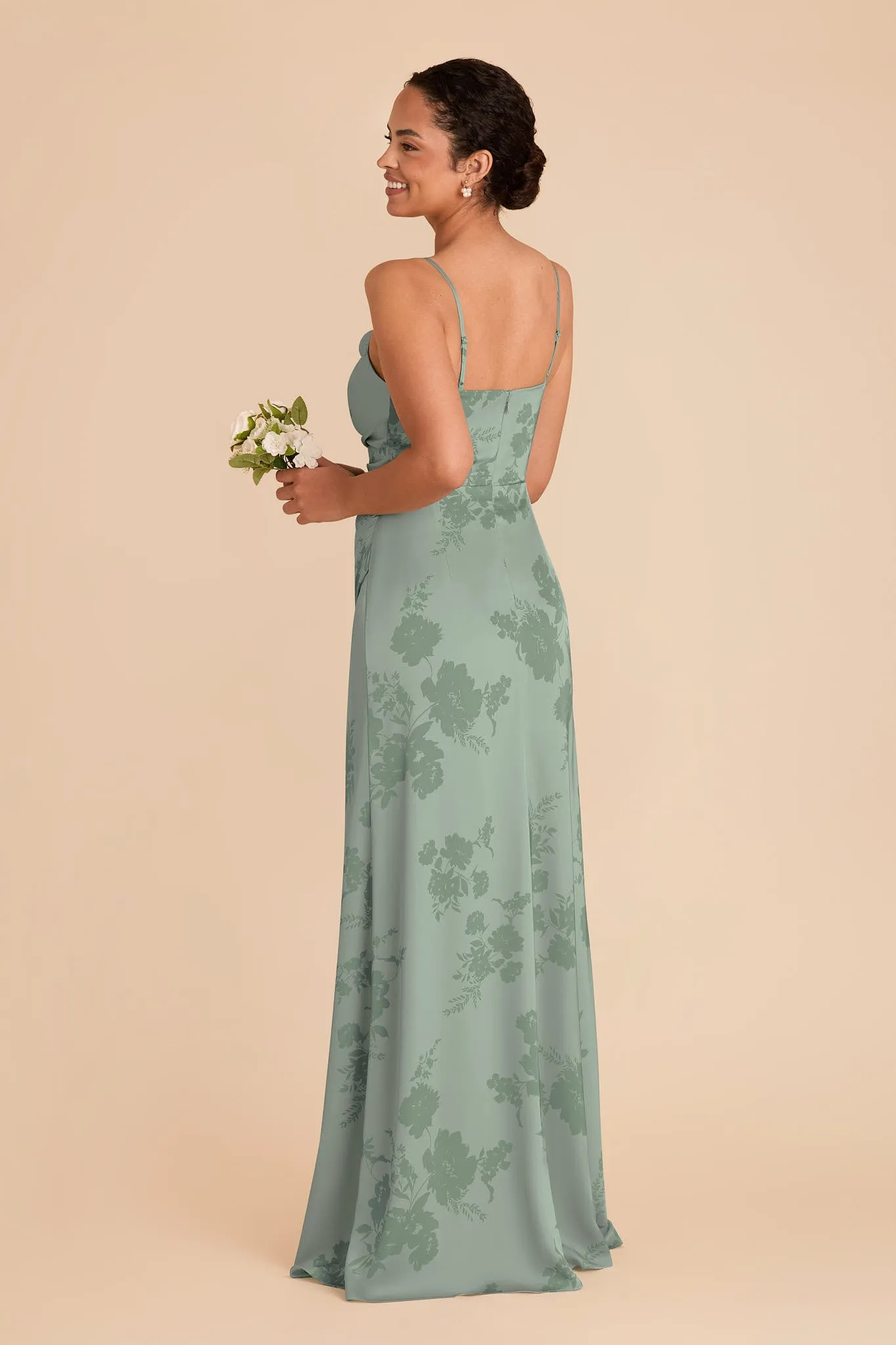 Lydia Matte Satin Dress - Sage Whimsical Blooms sold by Birdy Grey product image thumbnail 3