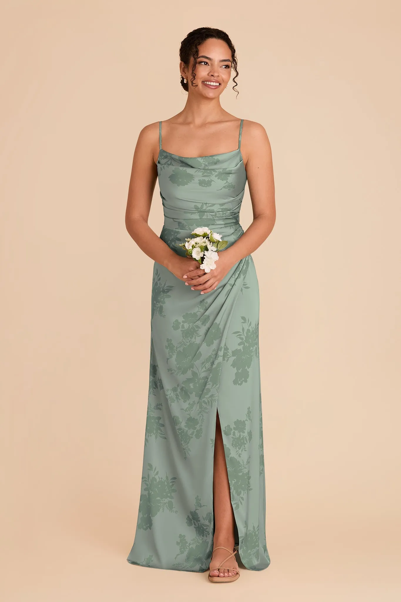 Lydia Matte Satin Dress - Sage Whimsical Blooms sold by Birdy Grey product image thumbnail 2