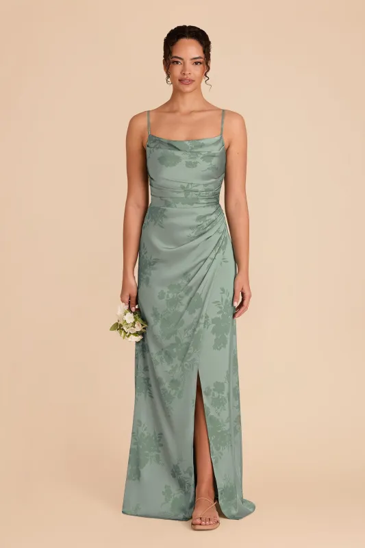 Lydia Matte Satin Dress - Sage Whimsical Blooms made by Birdy Grey