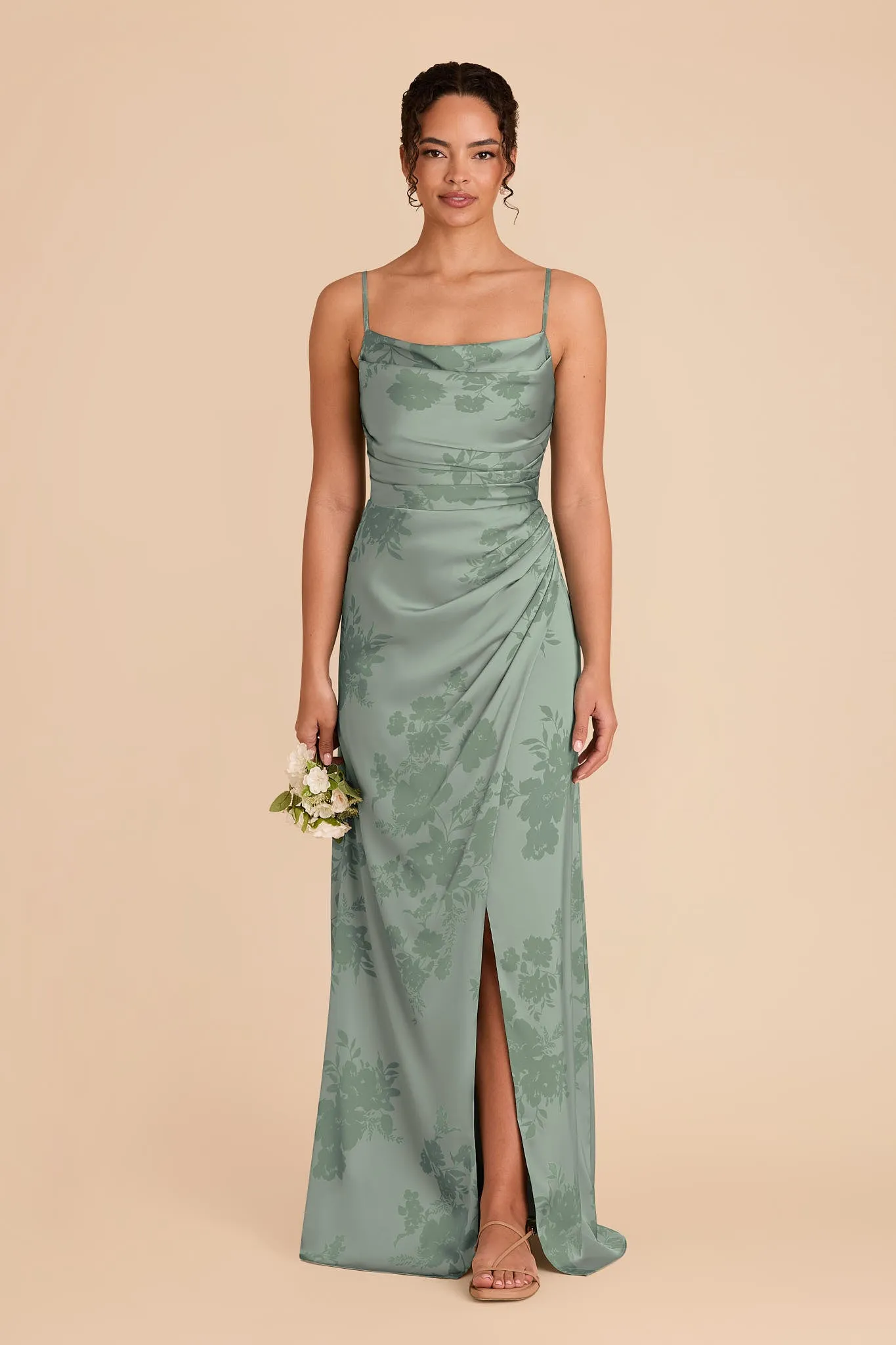 Lydia Matte Satin Dress - Sage Whimsical Blooms sold by Birdy Grey