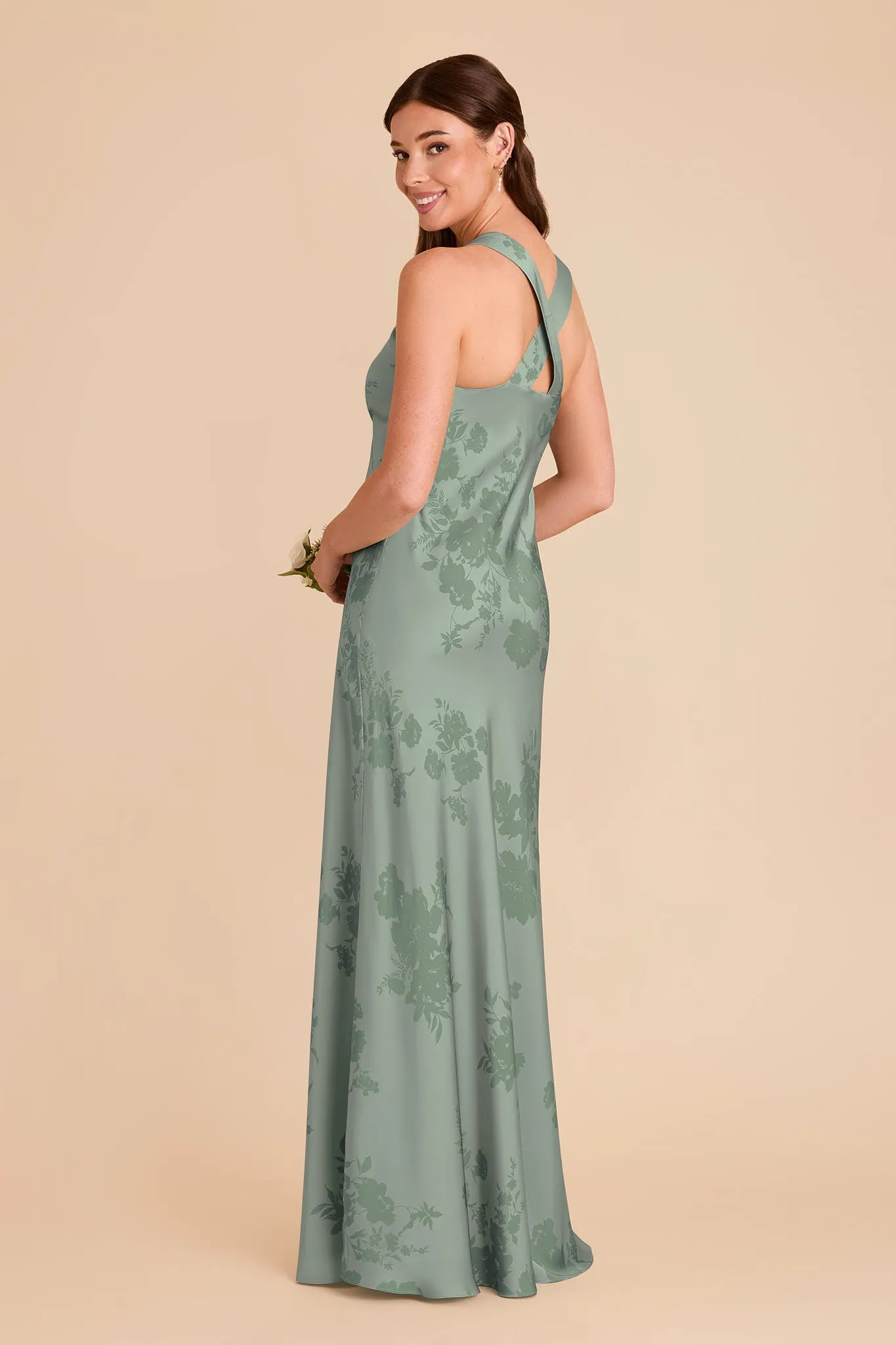 Veronica Matte Satin Dress - Sage Whimsical Blooms sold by Birdy Grey product image thumbnail 3