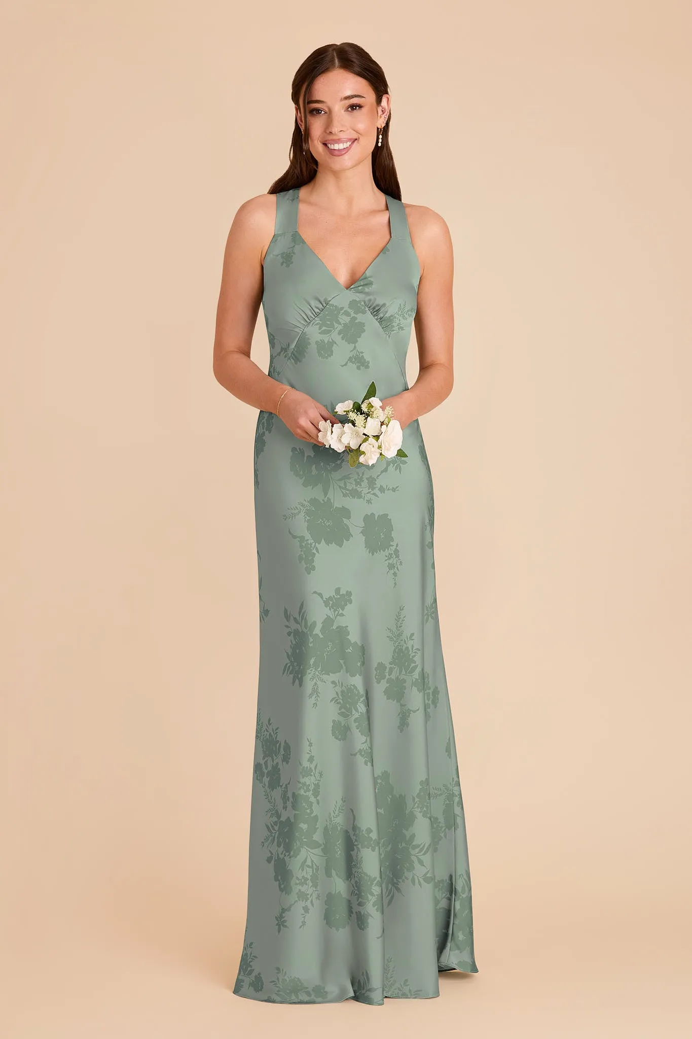 Veronica Matte Satin Dress - Sage Whimsical Blooms sold by Birdy Grey product image thumbnail 2