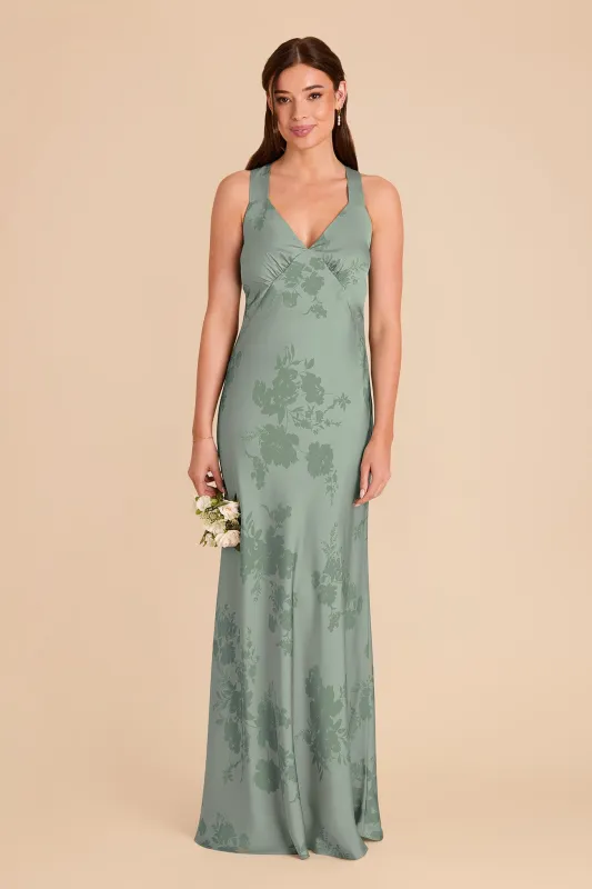 Veronica Matte Satin Dress - Sage Whimsical Blooms sold by Birdy Grey