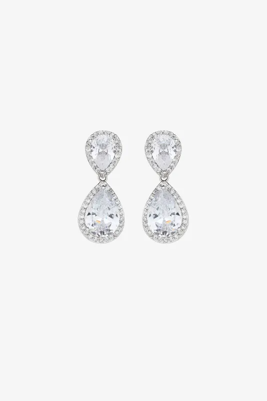 Pave Double Teardrop Earring - Silver sold by Birdy Grey