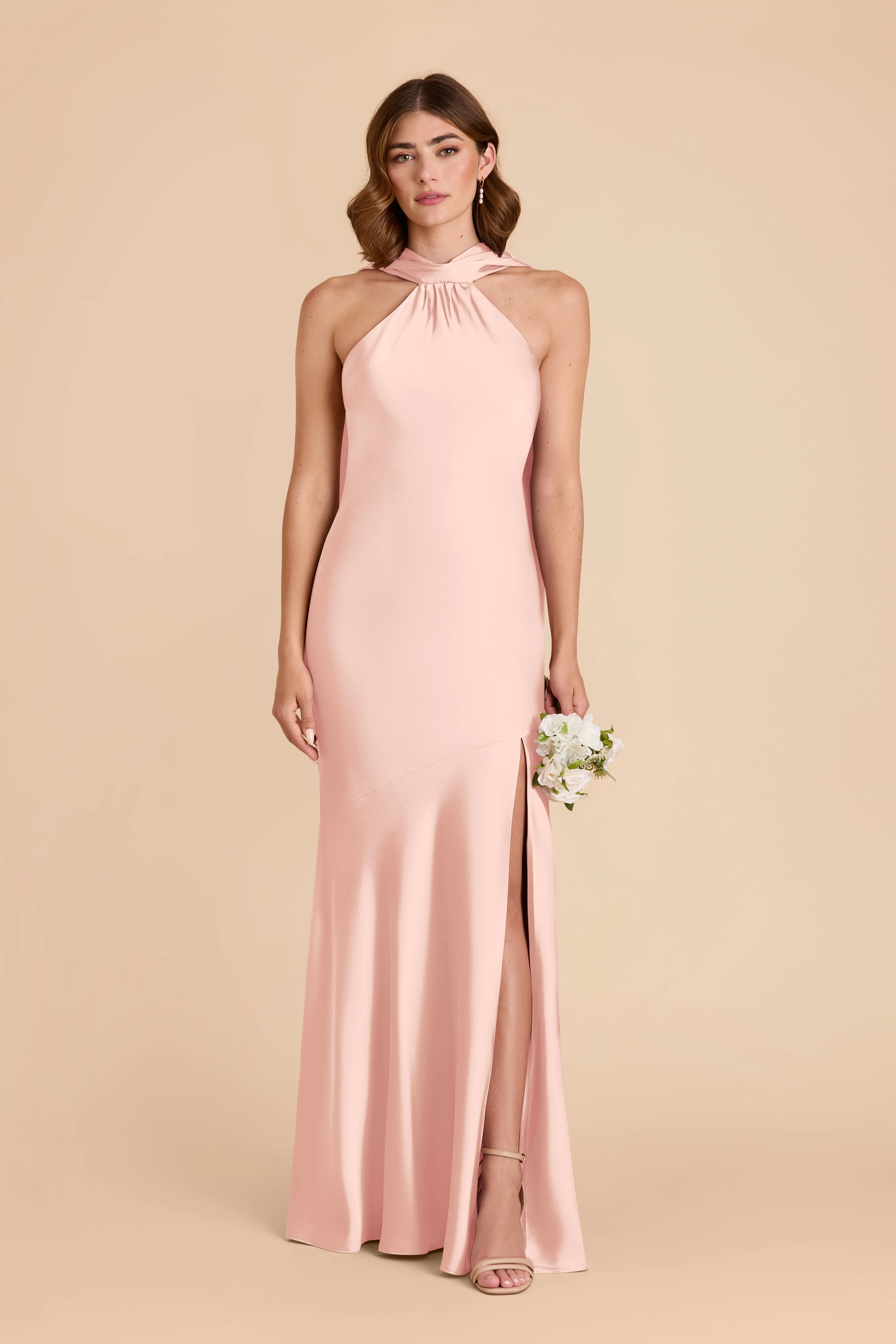 Eileen Matte Satin Dress - Blush Pink sold by Birdy Grey