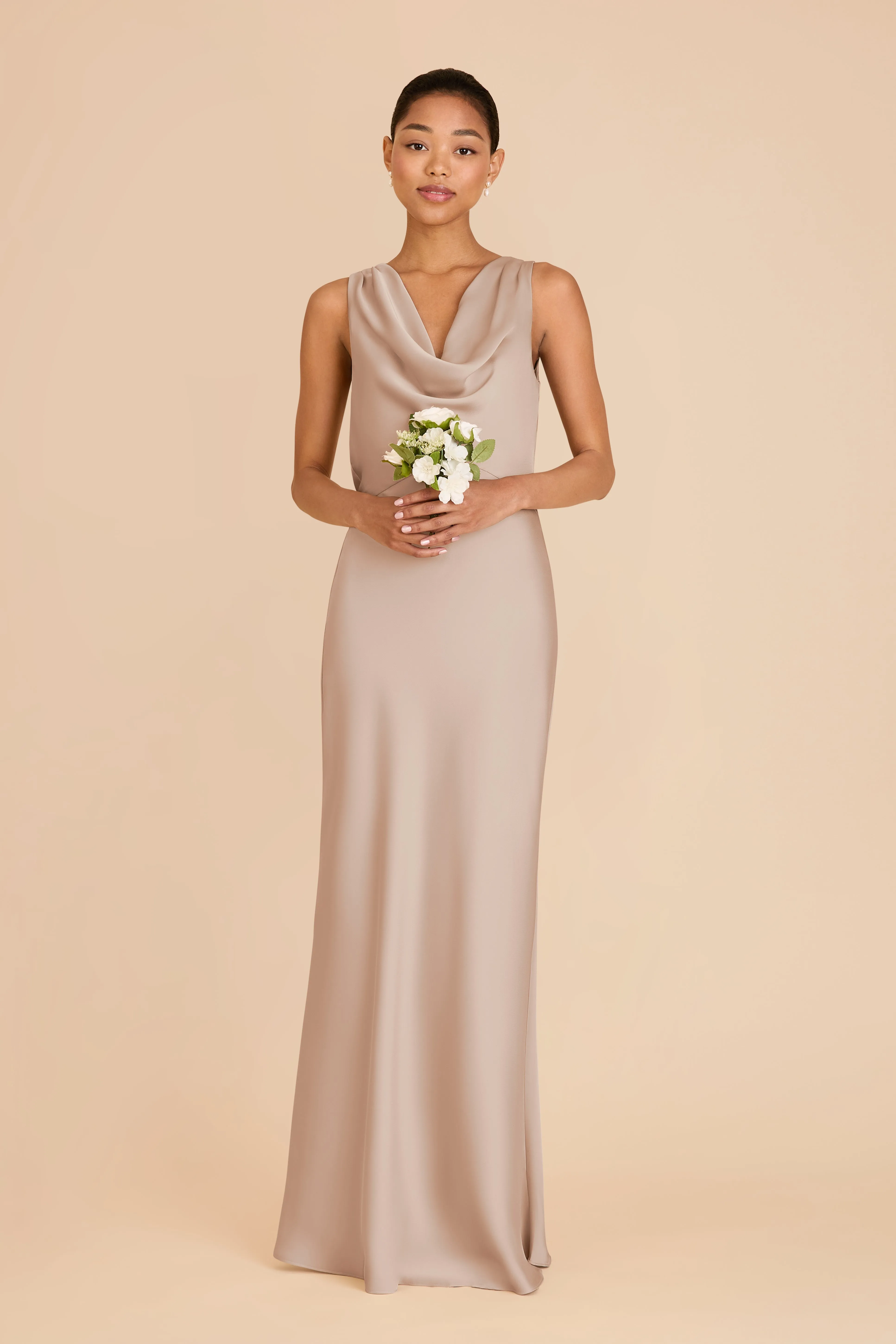 Bonnie Matte Satin Dress - Taupe sold by Birdy Grey