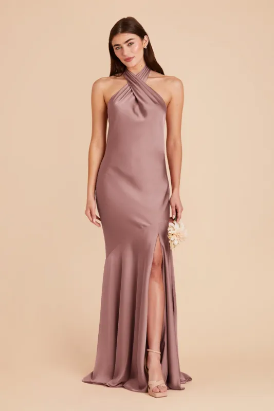 Stephanie Matte Satin Dress - Dark Mauve sold by Birdy Grey