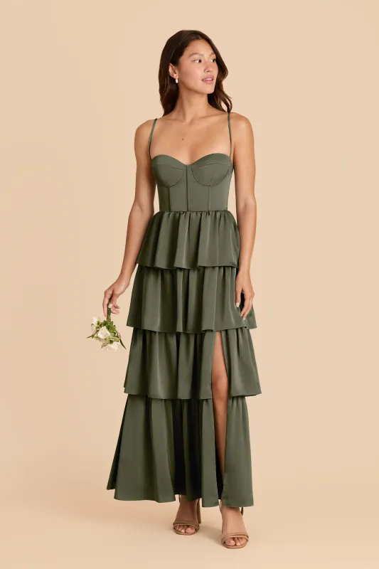Lola Matte Satin Dress - Olive sold by Birdy Grey
