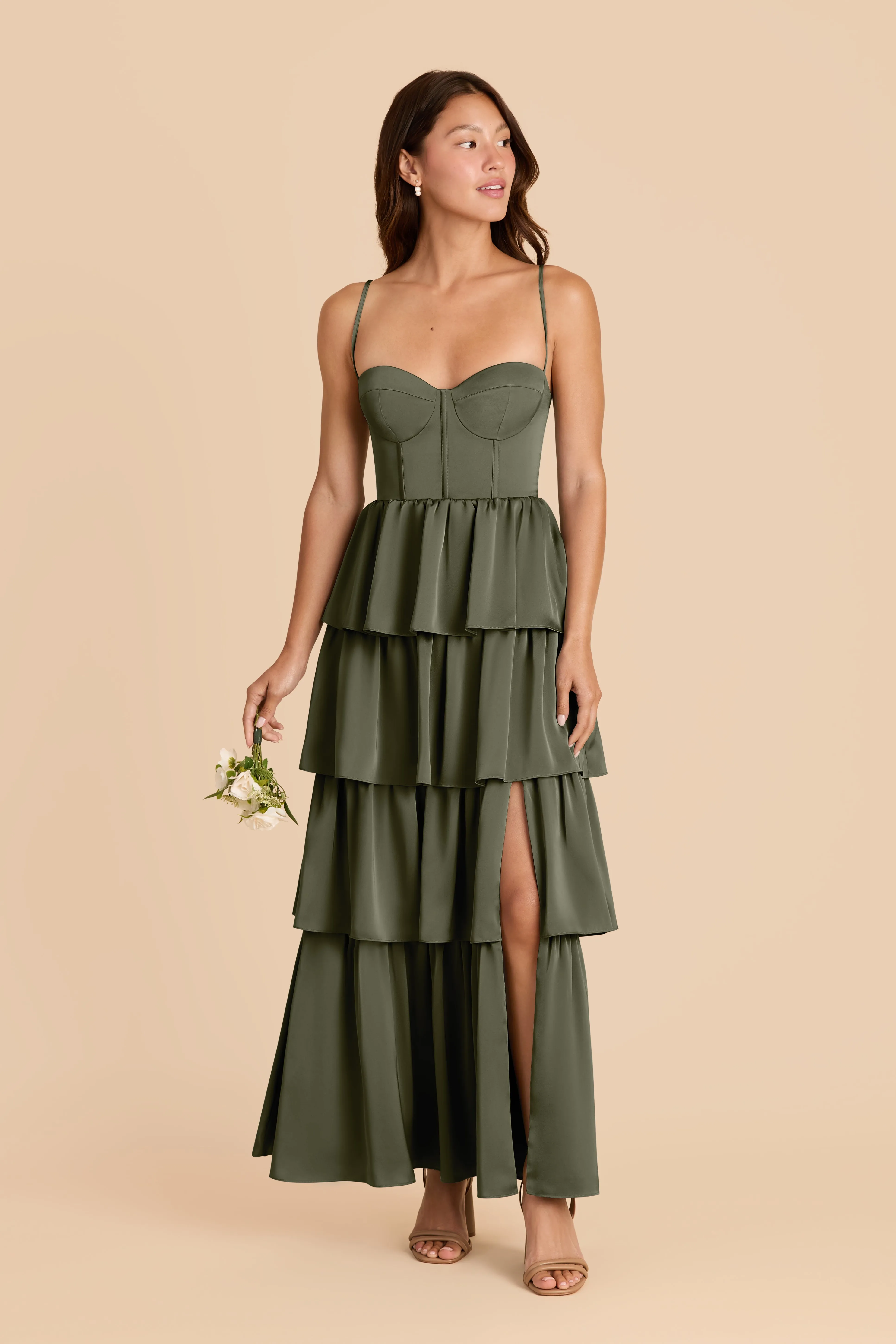 Lola Matte Satin Dress - Olive sold by Birdy Grey