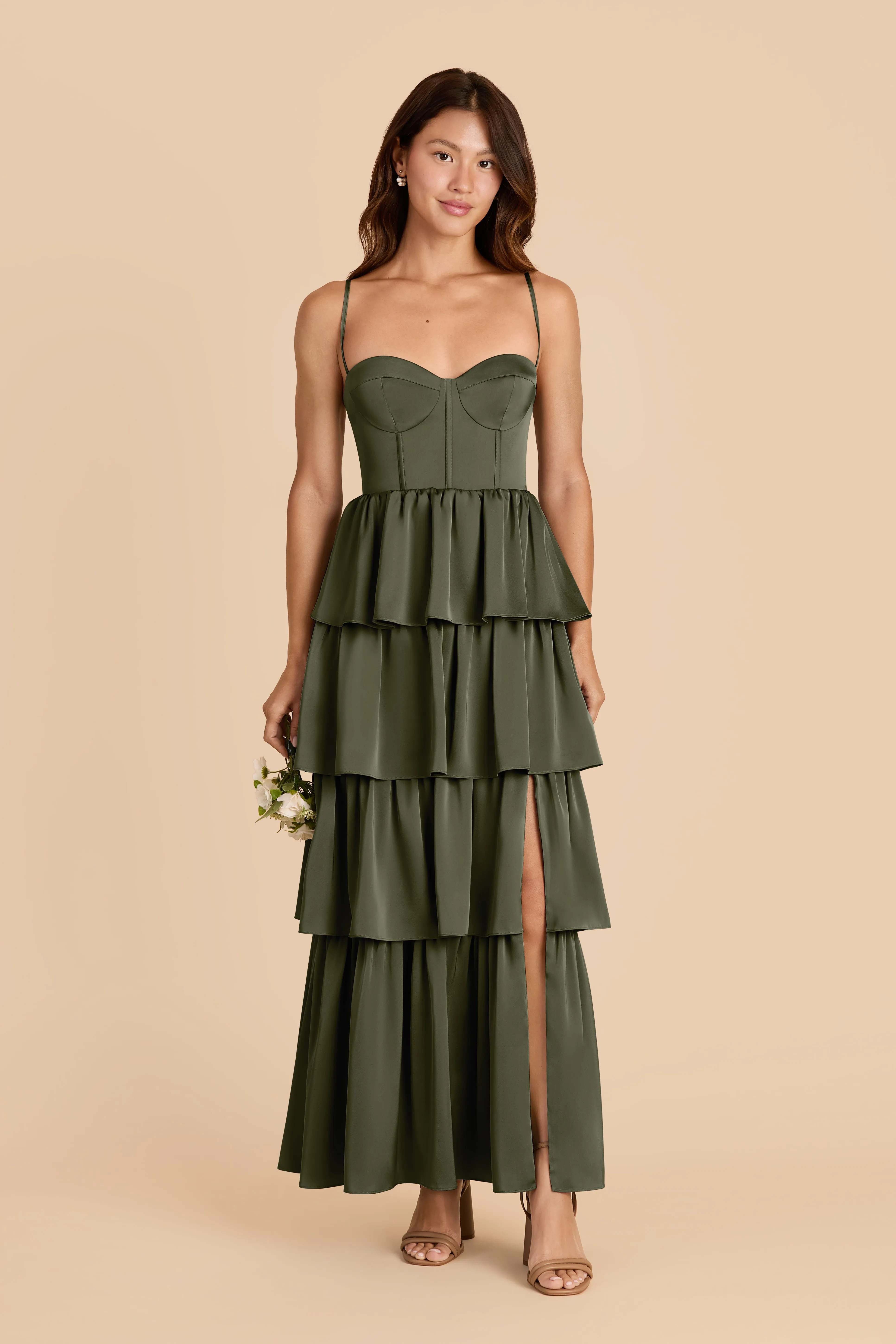 Lola Matte Satin Dress - Olive sold by Birdy Grey product image thumbnail 2