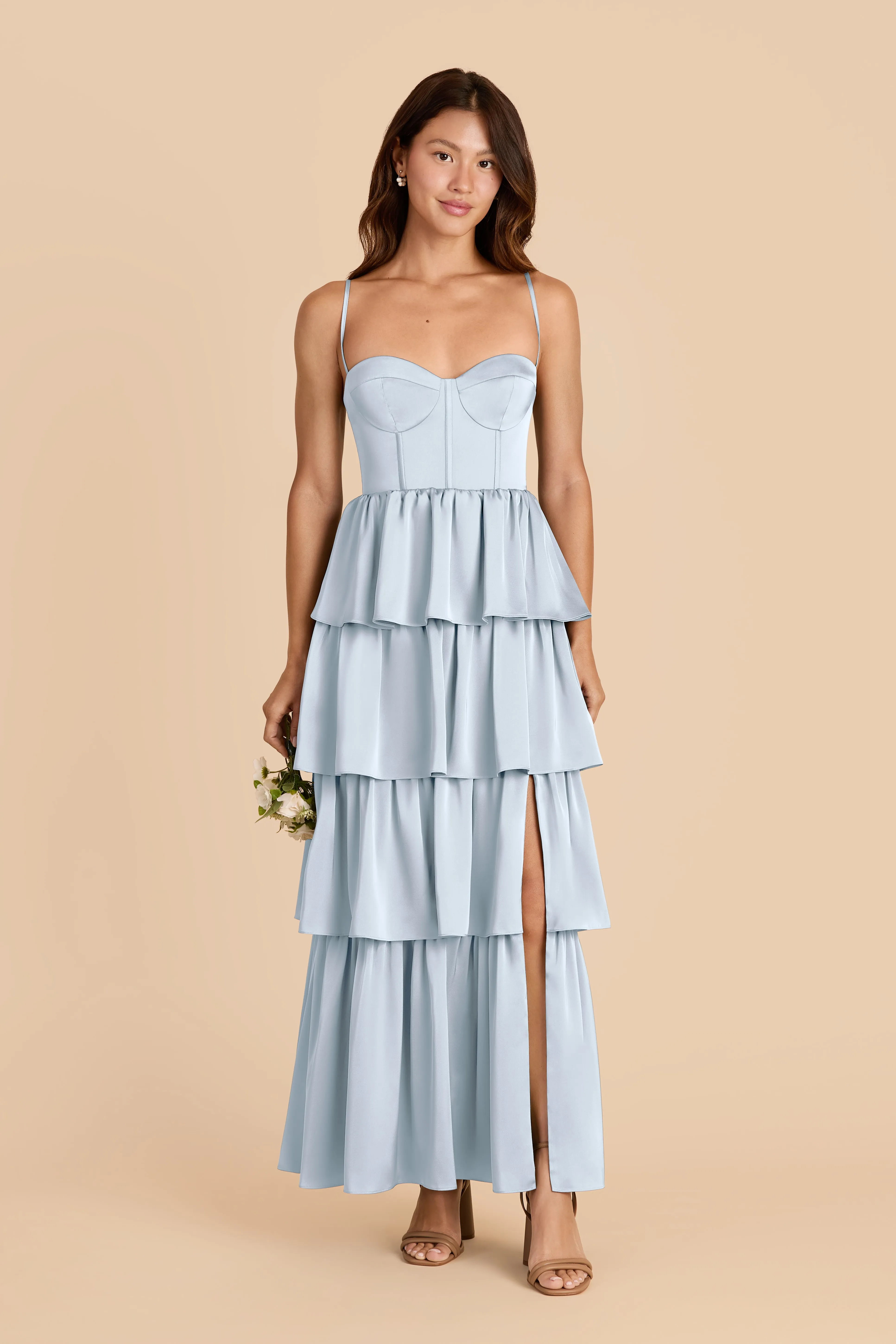 Lola Matte Satin Dress - Mist Blue sold by Birdy Grey