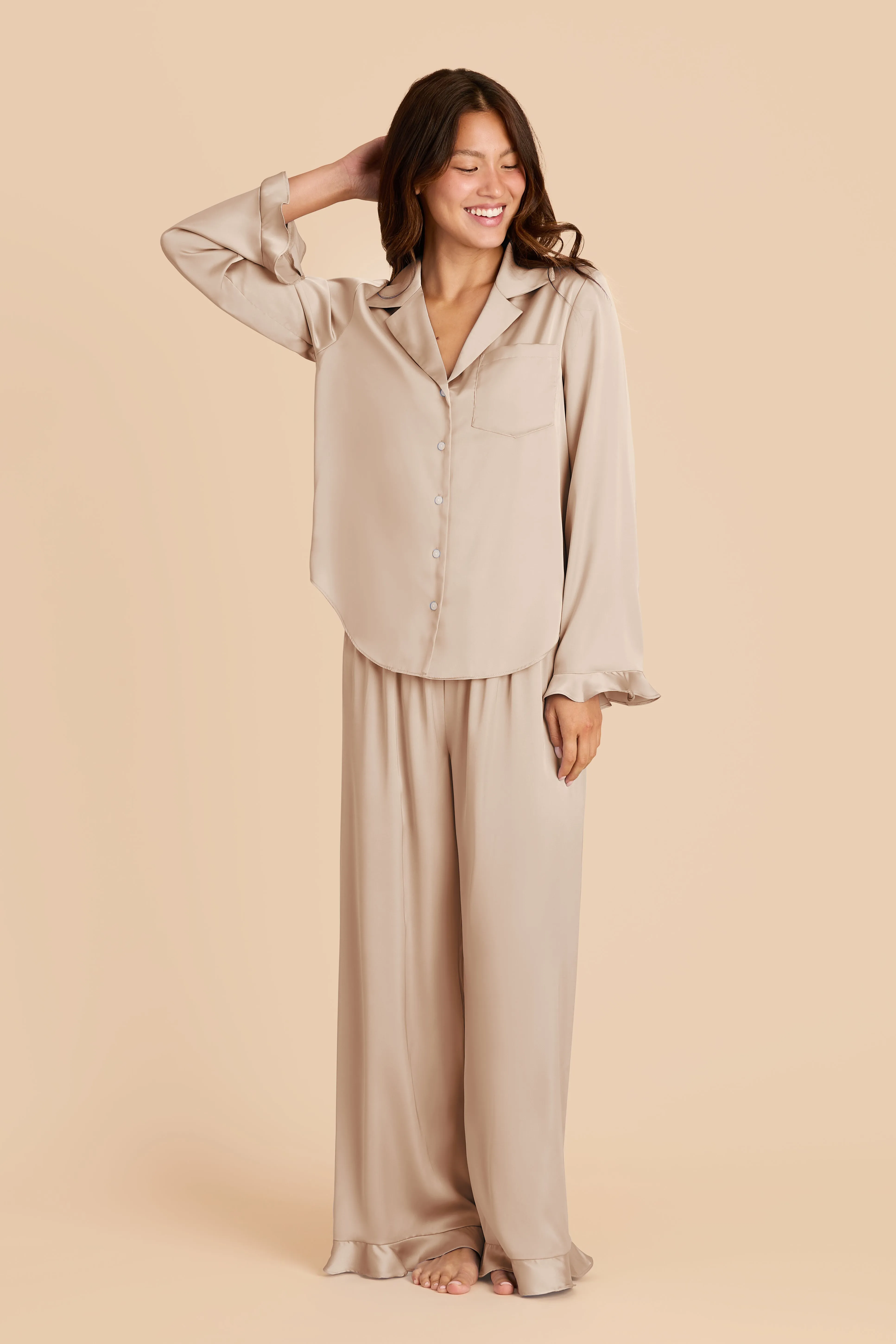 Esther Ruffled Long Sleeve Pajama Set - Neutral Champagne sold by Birdy Grey product image thumbnail 4