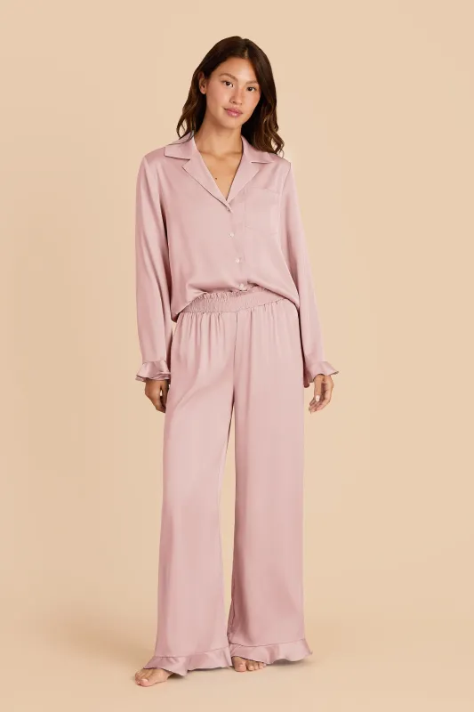 Esther Ruffled Long Sleeve Pajama Set - Dusty Pink sold by Birdy Grey