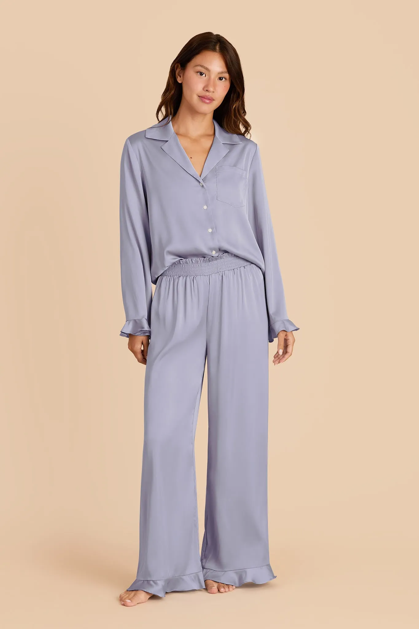Esther Ruffled Long Sleeve Pajama Set - Dusty Blue sold by Birdy Grey