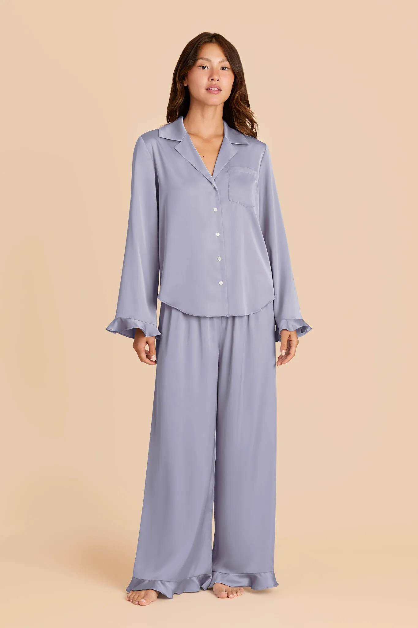 Esther Ruffled Long Sleeve Pajama Set - Dusty Blue sold by Birdy Grey product image thumbnail 4